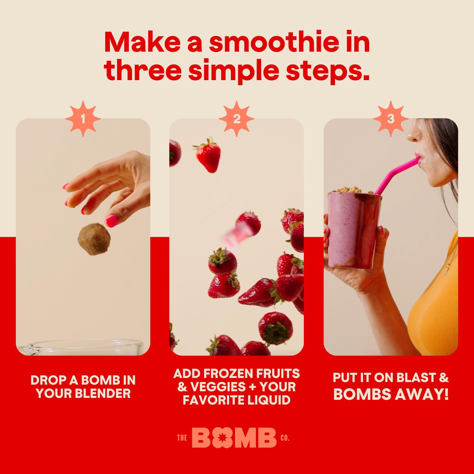 Blender Bombs by The Bomb Co - Glow Better & Peanut Butter Smoothie Boost | High Fiber Superfood Mix with Hemp, Flax & Chia Seeds | 20 Servings | Perfect for Post-Workout Recovery & Healthy Breakfast Smoothies