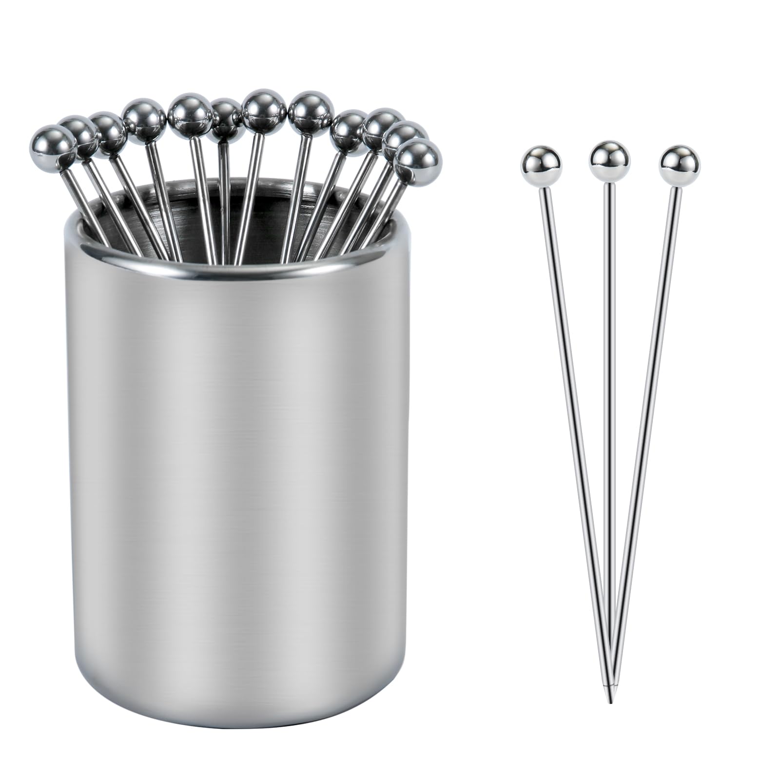 Stainless Steel Cocktail Picks Holder Set - 12 Reusable Metal Toothpicks for Appetizers, Sandwiches, BBQ & Cocktails | Perfect for Party Decor, Home Bar Accessories & Entertaining Guests