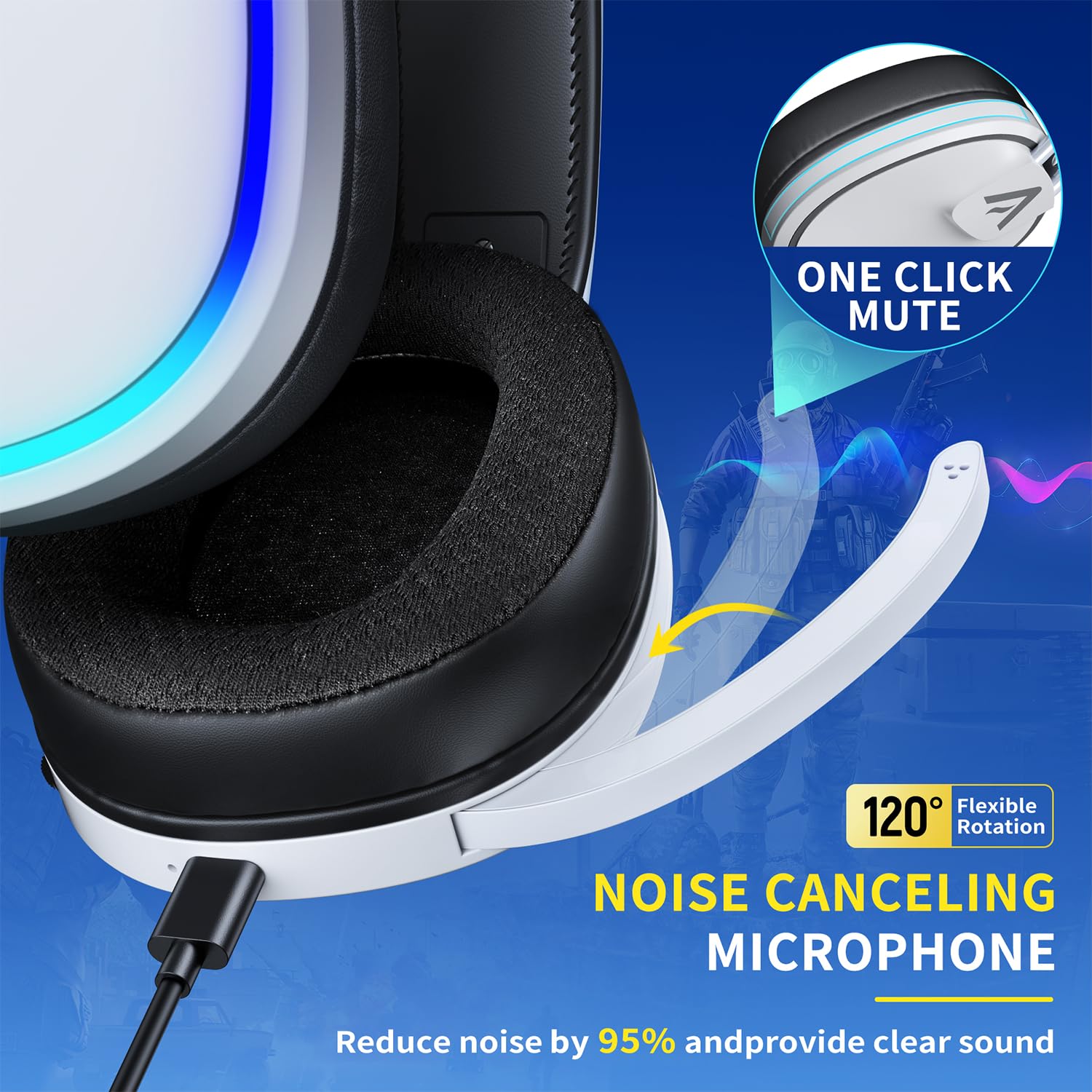 G5000 Wireless Gaming Headset with Microphone - Compatible with PC, PS5, PS4, Nintendo Switch, Mobile & Mac - Ultra Lightweight Design & 40+ Hour Battery Life (White) - Perfect for Long Gaming Sessions, Online Meetings & Music Streaming