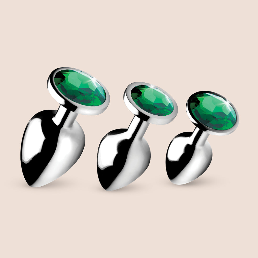 Premium Emerald Gem Anal Plug Set - 3 Piece Jeweled Butt Plugs for Women & Men | Comfortable Silicone Anal Toys for Beginners & Advanced Users | Perfect for Sensual Play, Couples & Solo Exploration