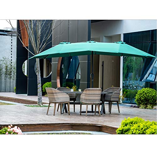 Leisurelife 15Ft Double Sided Market Patio Umbrella with Solar Lights - Extra Large Crank Lift Outdoor Umbrella for Poolside, Backyard, Restaurant & Cafe