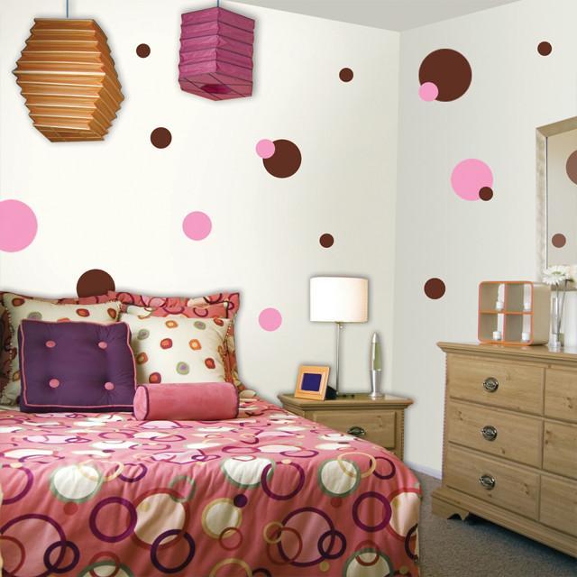 Polka Dot Wall Stickers - Pink & Brown Removable Decals for Nursery, Kids Room & Home Decor