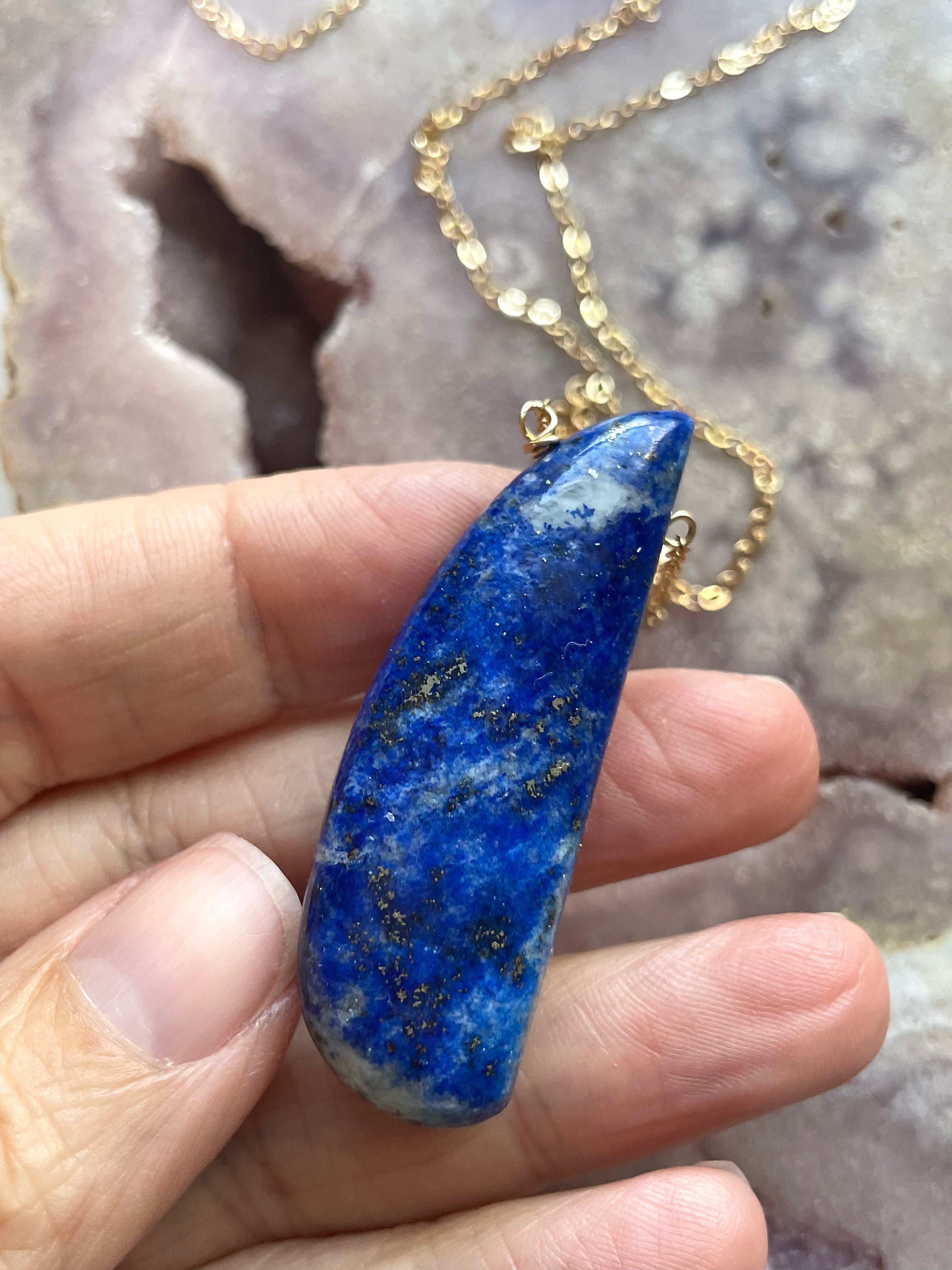 Lapis Lazuli Statement Necklace - 14K Gold Filled Pendant for Women - Elegant Boho Jewelry for Parties, Weddings & Special Occasions