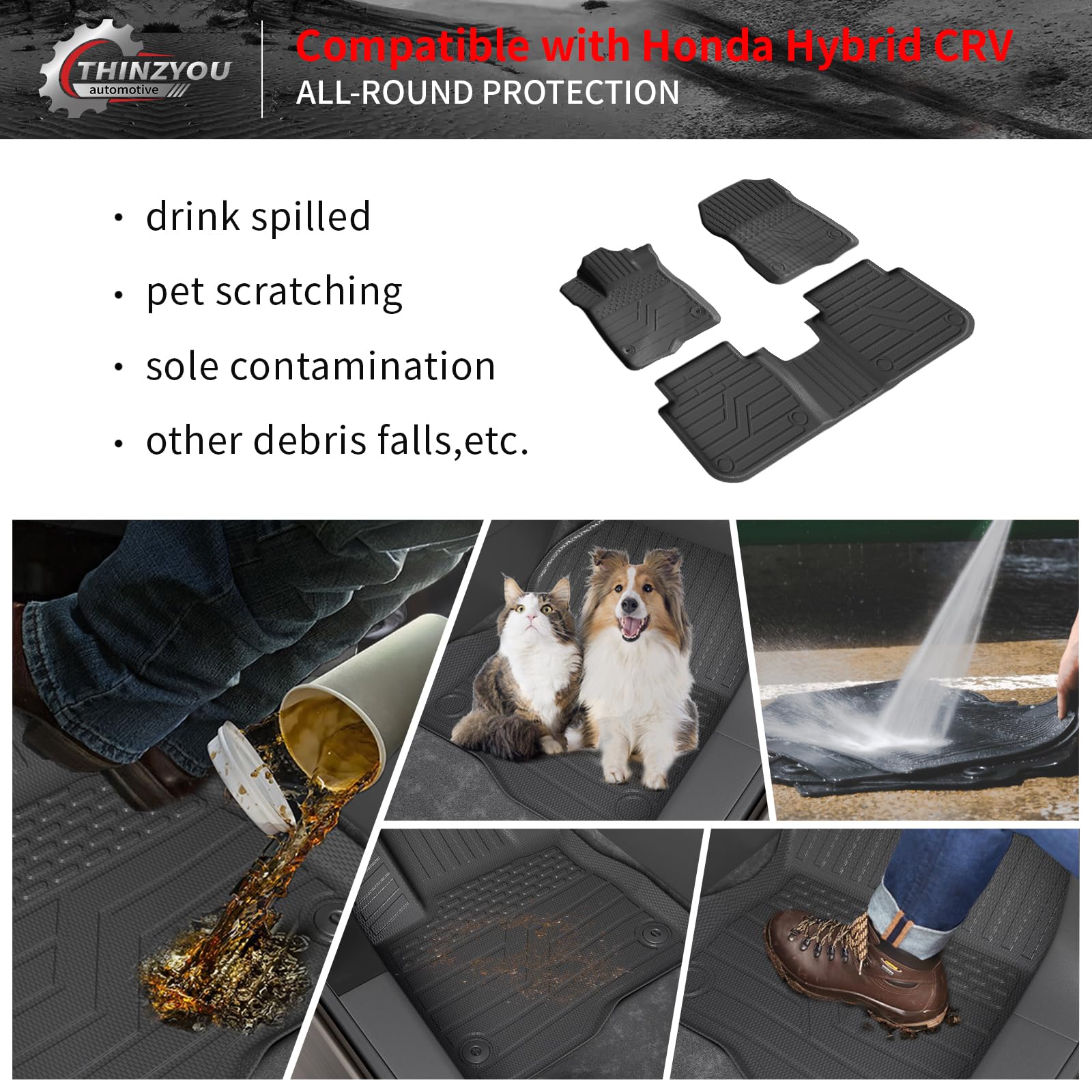 All-Weather Floor Mats for 2023-2025 Honda CRV & CRV Hybrid - Complete Set (Trunk Liner, Back Seat Cover, Front/Rear Mats) | Durable Protection for SUV Cargo Area & Interior | Perfect for Road Trips, Camping & Family Adventures