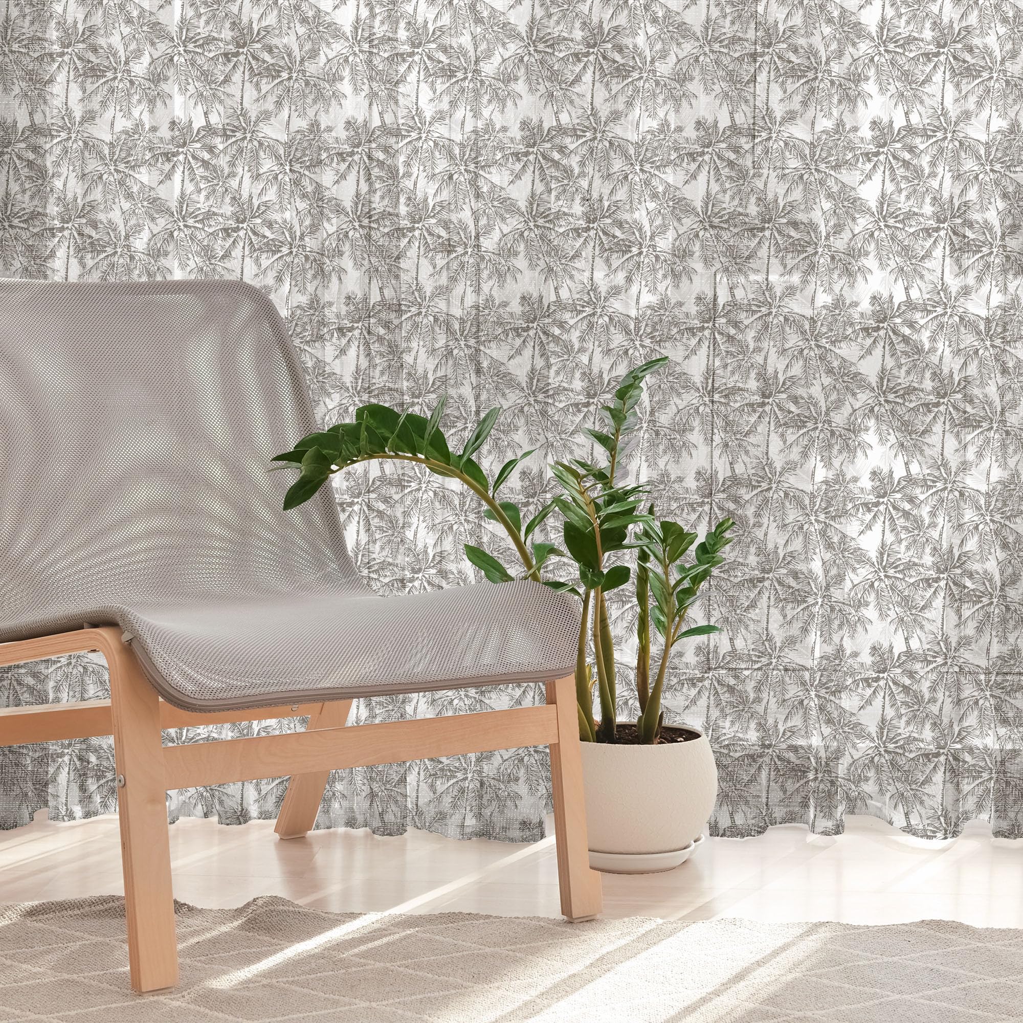 Ambesonne Black and White Palm Tree Sheer Curtains - 108