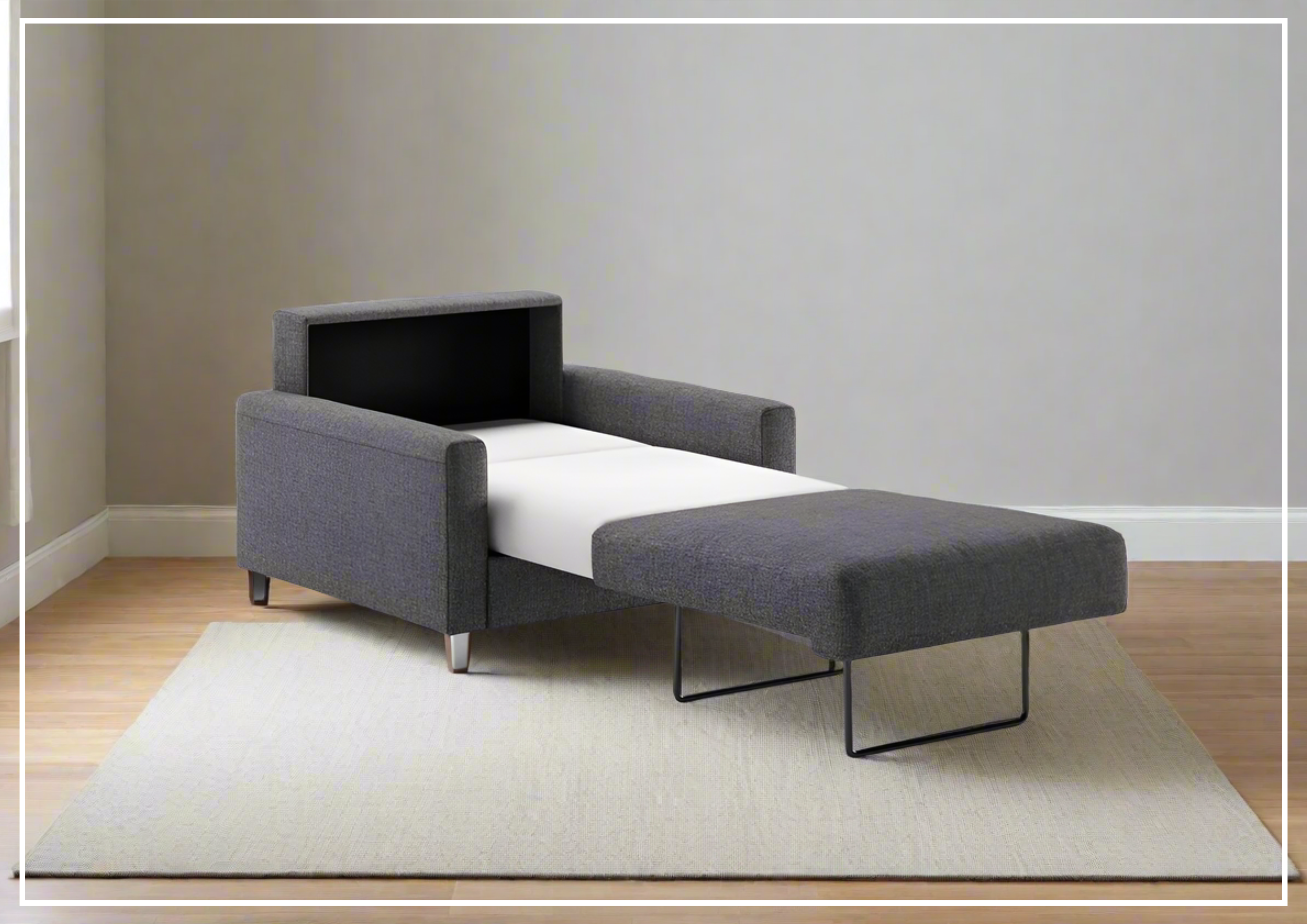 Luonto Nico Fabric Sleeper Sofa - Convertible Bed with Walnut or Chrome Legs - Full, Queen & King Size Options - Perfect for Small Spaces, Guest Rooms & Apartments