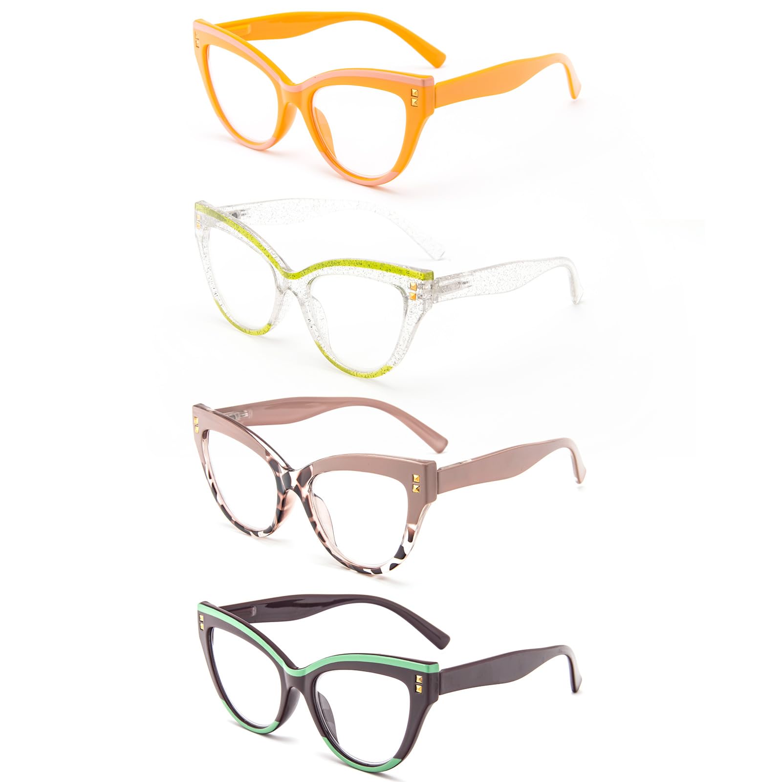 KoKoBin Blue Light Blocking Cat Eye Reading Glasses - 3 Pack Fashion Computer Glasses with Spring Hinge for Women - Perfect for Office Work, Screen Time & Digital Eye Strain Relief