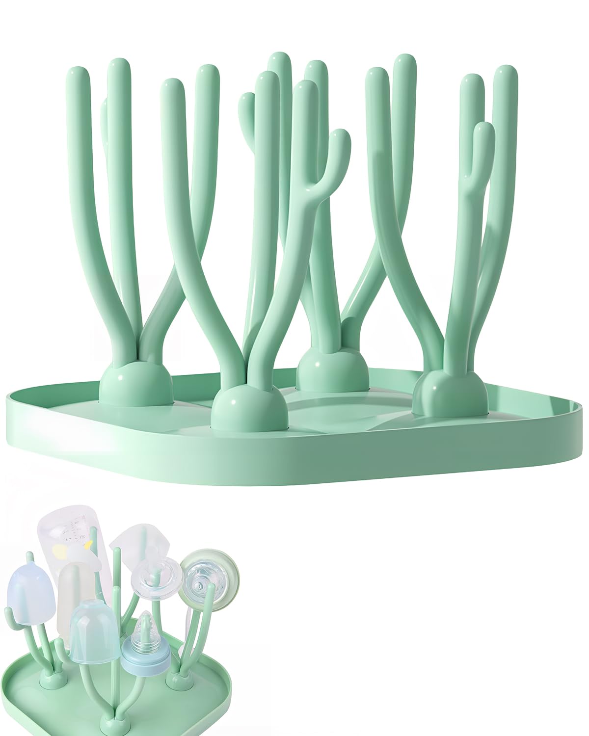 Baby Bottle Drying Rack - Countertop Organizer for Bottles, Nipples, Cups & Baby Accessories | Space-Saving Green Drying Stand | Perfect for Nursery, Kitchen & Travel