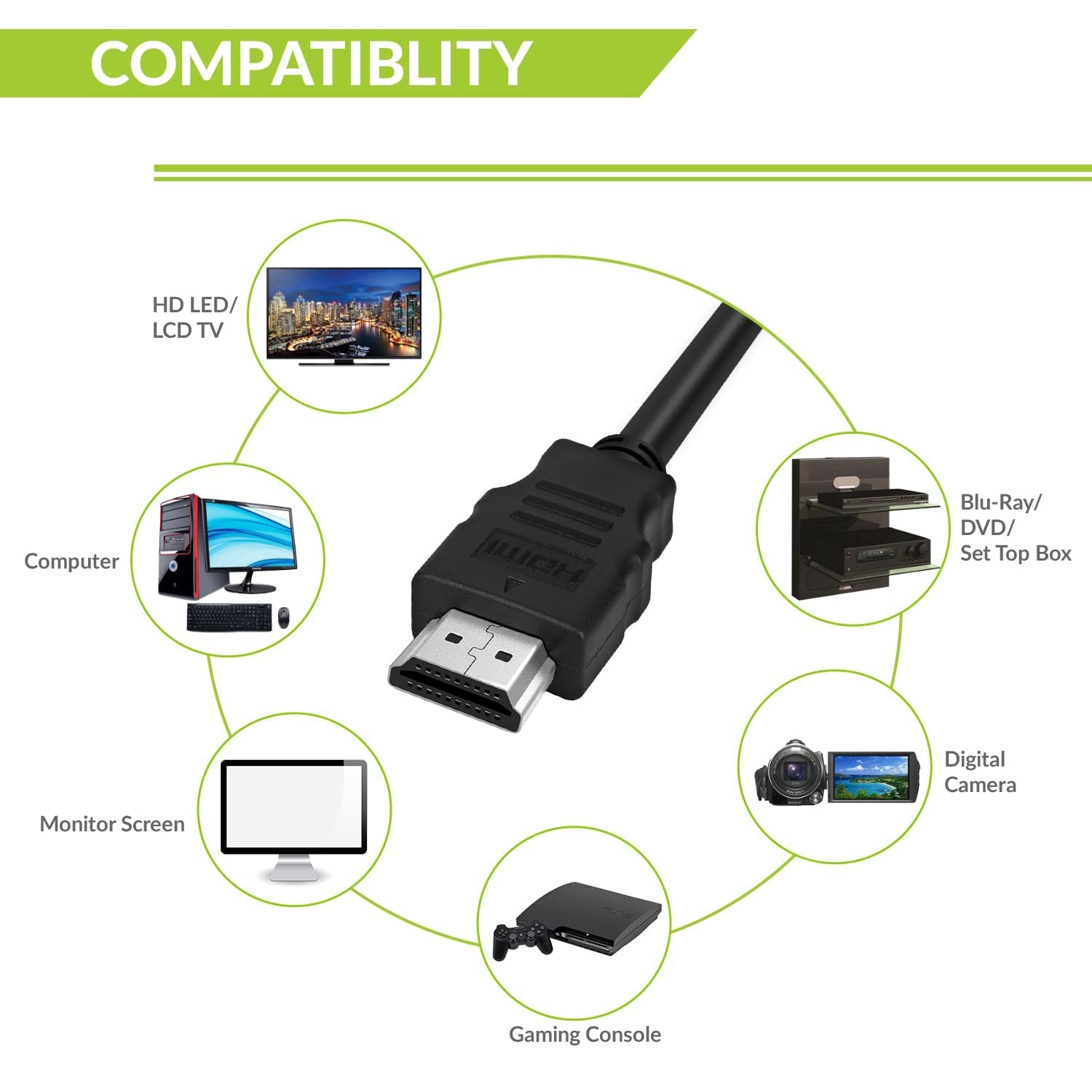 Premium Black-R High Speed HDMI Cable 1.5m - 4K Ultra HD, 3D, HDR Support - Compatible with Laptop, TV, Gaming Console, PC, Set Top Box - Perfect for Home Theater, Gaming & Office Setup - Durable Black Cable