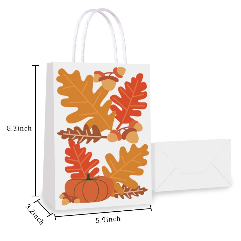 BCHOCKS 16-Piece Autumn Gift Bags Set - Maple Leaf, Pumpkin & Chestnut Print Party Favor Bags with Handles | Perfect for Fall Weddings, Birthday Parties, Bridal Showers & Thanksgiving Celebrations