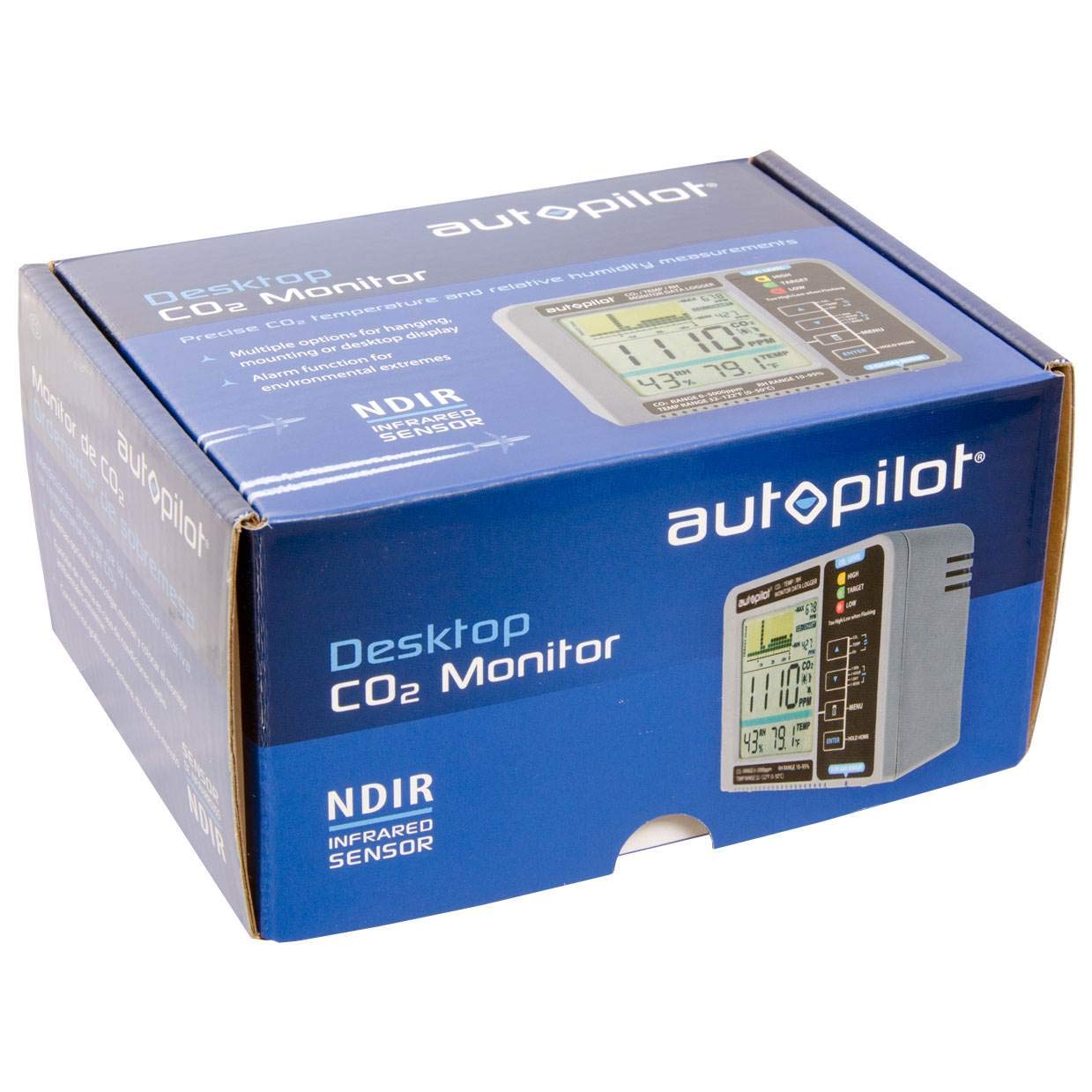 Autopilot APCEM2 Desktop Hydroponic CO2 RH Temperature Monitor & Data Logger - 2 Pack (White/Blue) for Greenhouse, Grow Room, Indoor Gardening & Plant Growth Monitoring