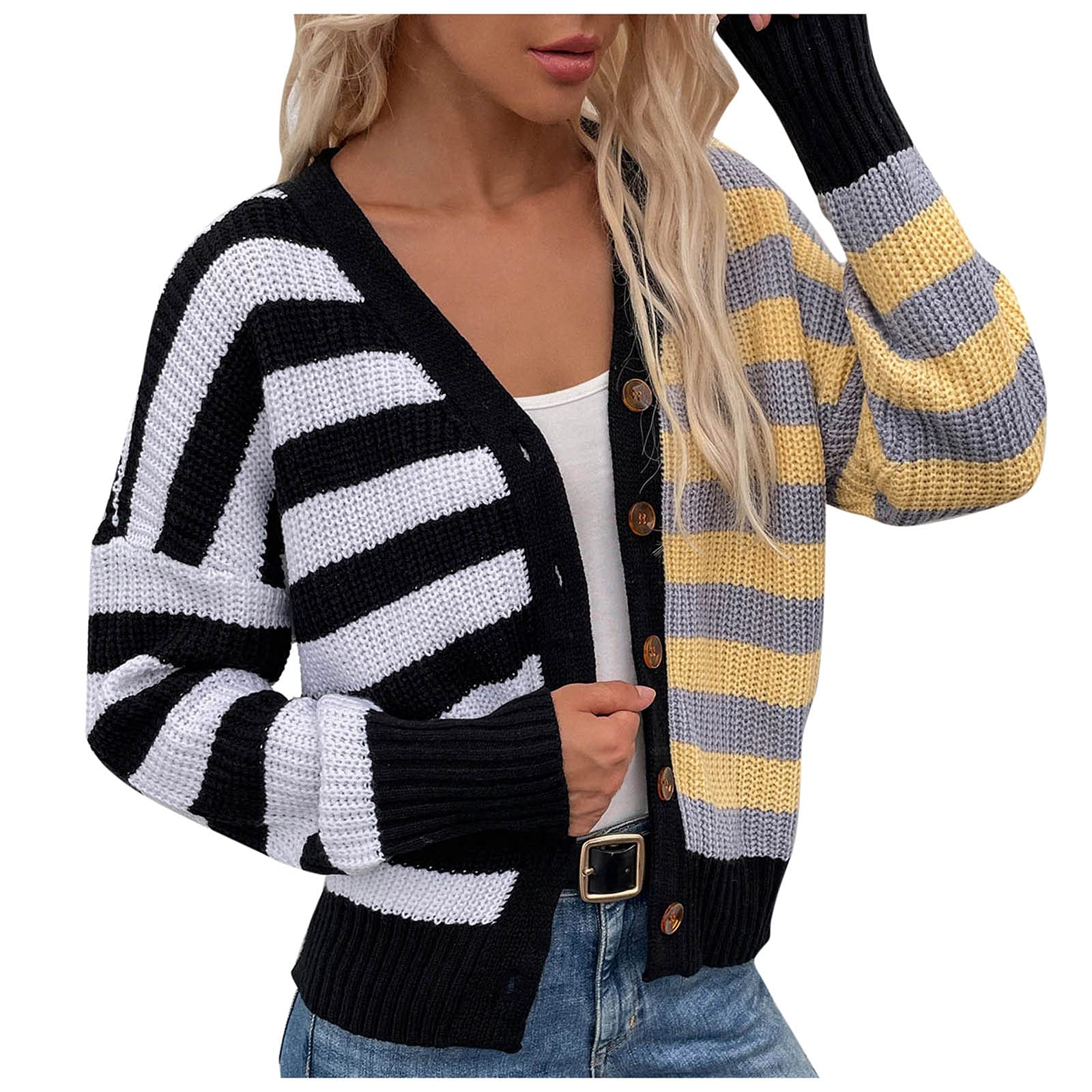 Women's Lightweight Knit Cardigan Sweater - Solid Color Button Down Long Sleeve Crew Neck Open Front Cardigan for Casual Wear, Office & Fall Layering