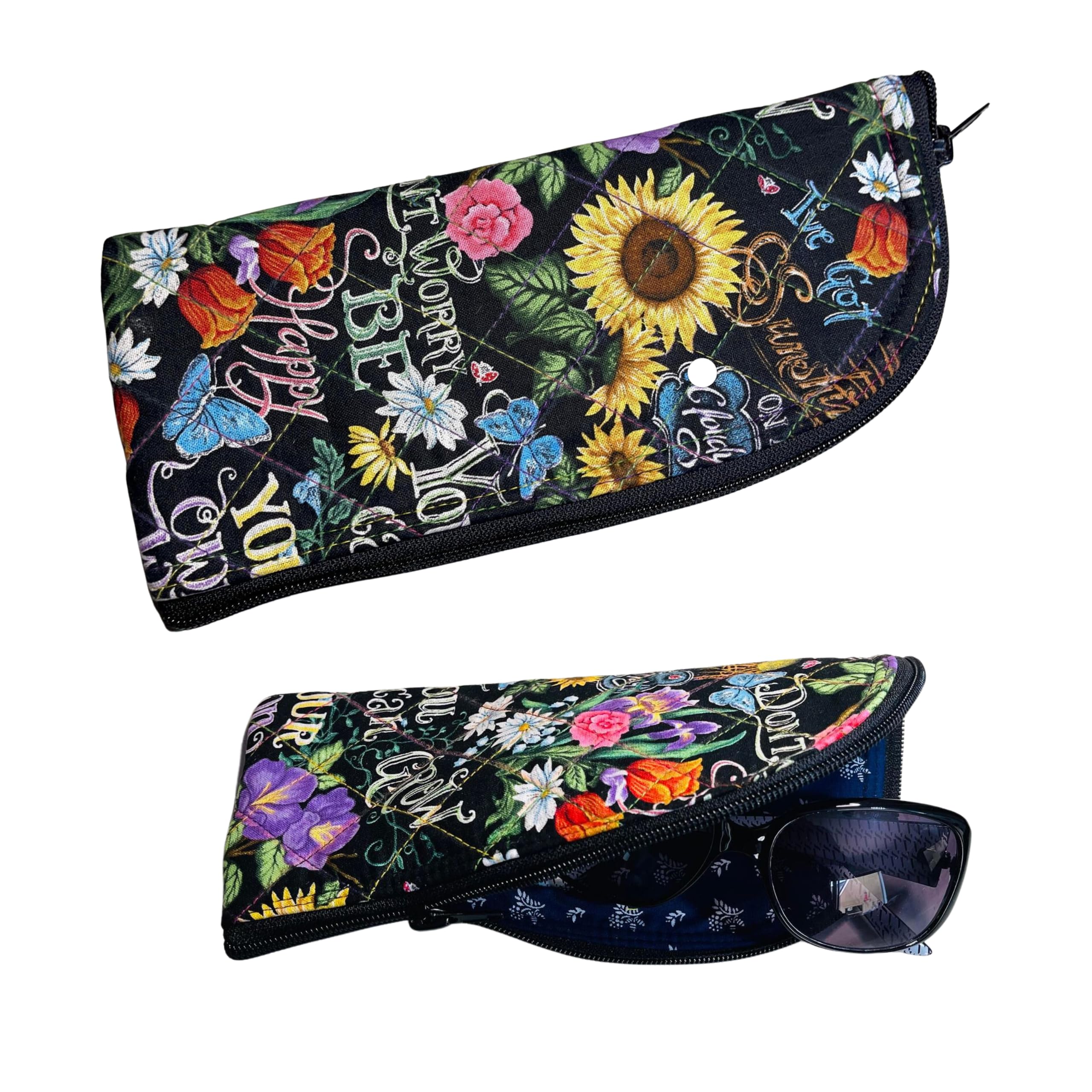Floral Sunglasses Case with Zipper Closure - Quilted Eyeglasses Pouch for Women, Gift for Her - Durable Sunglasses Sleeve & Eyeglasses Holder (Sunshine Floral) - Perfect for Travel, Beach & Everyday Use