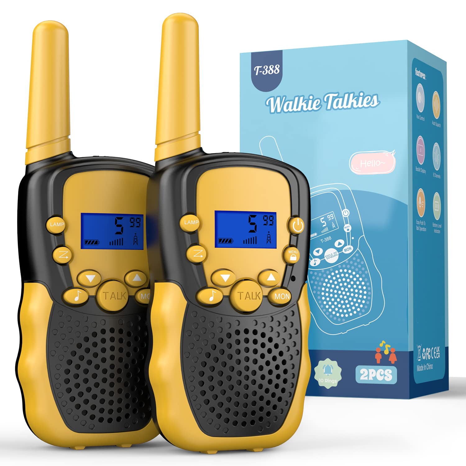 Selieve Kids Walkie Talkies for Ages 4-14 - 22 Channel 2 Way Radios with LCD Backlit Flashlight, 3 Mile Range - Perfect for Outdoor Adventures, Camping, Hiking & Backyard Play (Yellow)