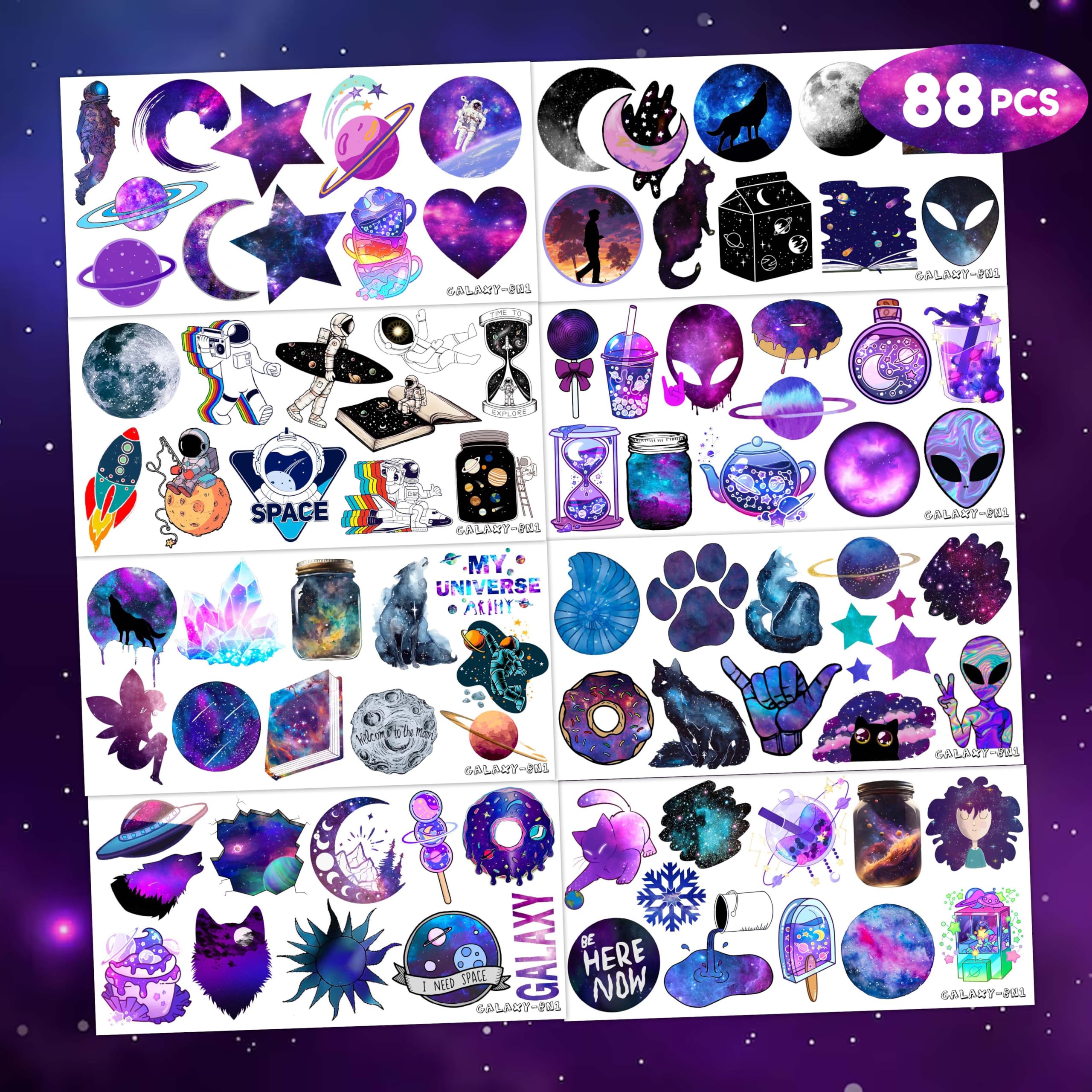 88PCS Galaxy Temporary Tattoos - Space Themed Party Decorations, Kids Birthday Favors, Classroom Rewards & School Prizes | Perfect for Space Birthday Parties, School Events & Gift Giving