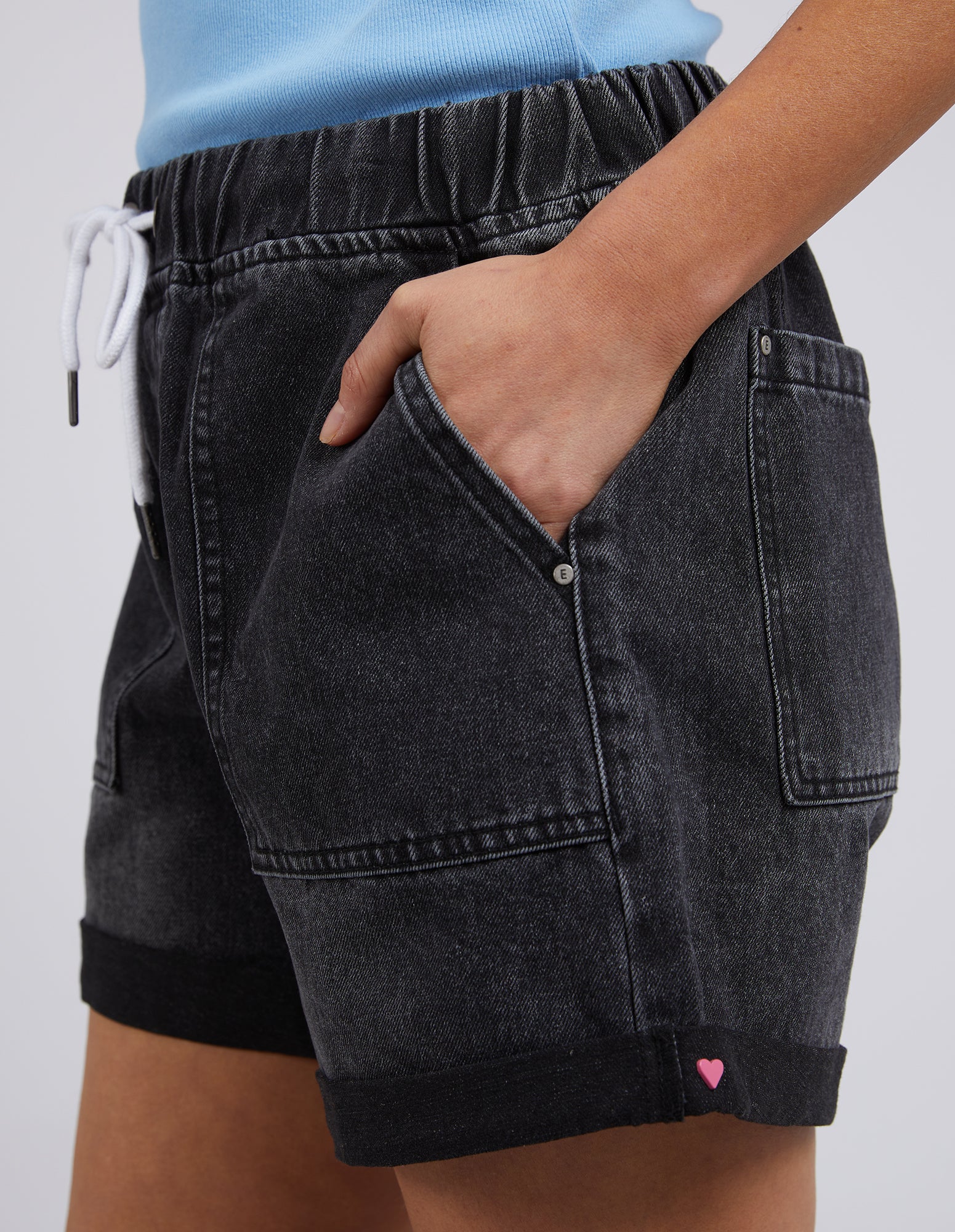 Elm Emma Relaxed Fit Denim Shorts - Washed Black | Comfortable Casual Wear for Women | Perfect for Summer Outings, Beach Trips, and Weekend Hangouts