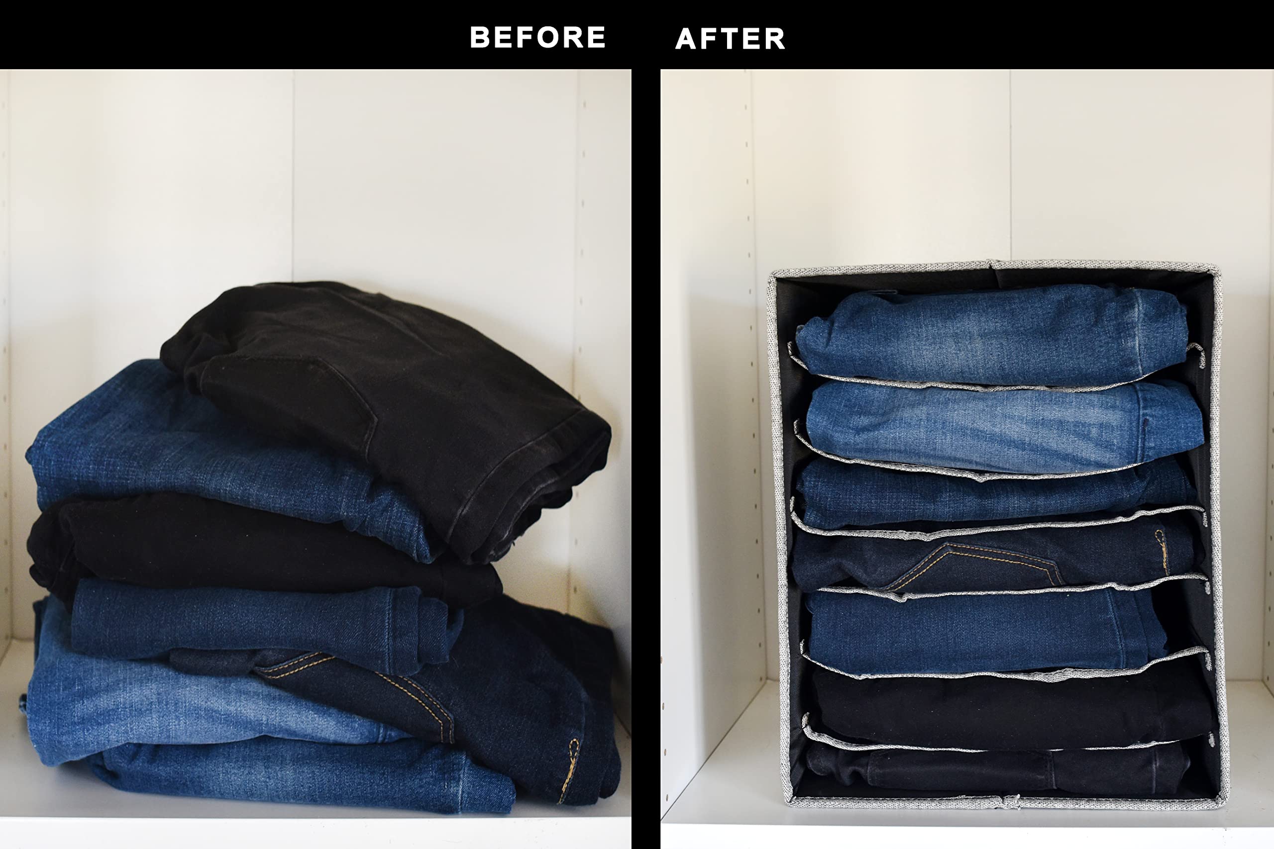 Golden Chest Clothing Storage Organizer for Pants, Jeans & Shirts | Space-Saving Wardrobe & Closet Organizer with Dividers | Large Upgraded Drawer Organizer for Bedroom, Dorm & Travel | Perfect for Leggings, T-Shirts & Denim Storage