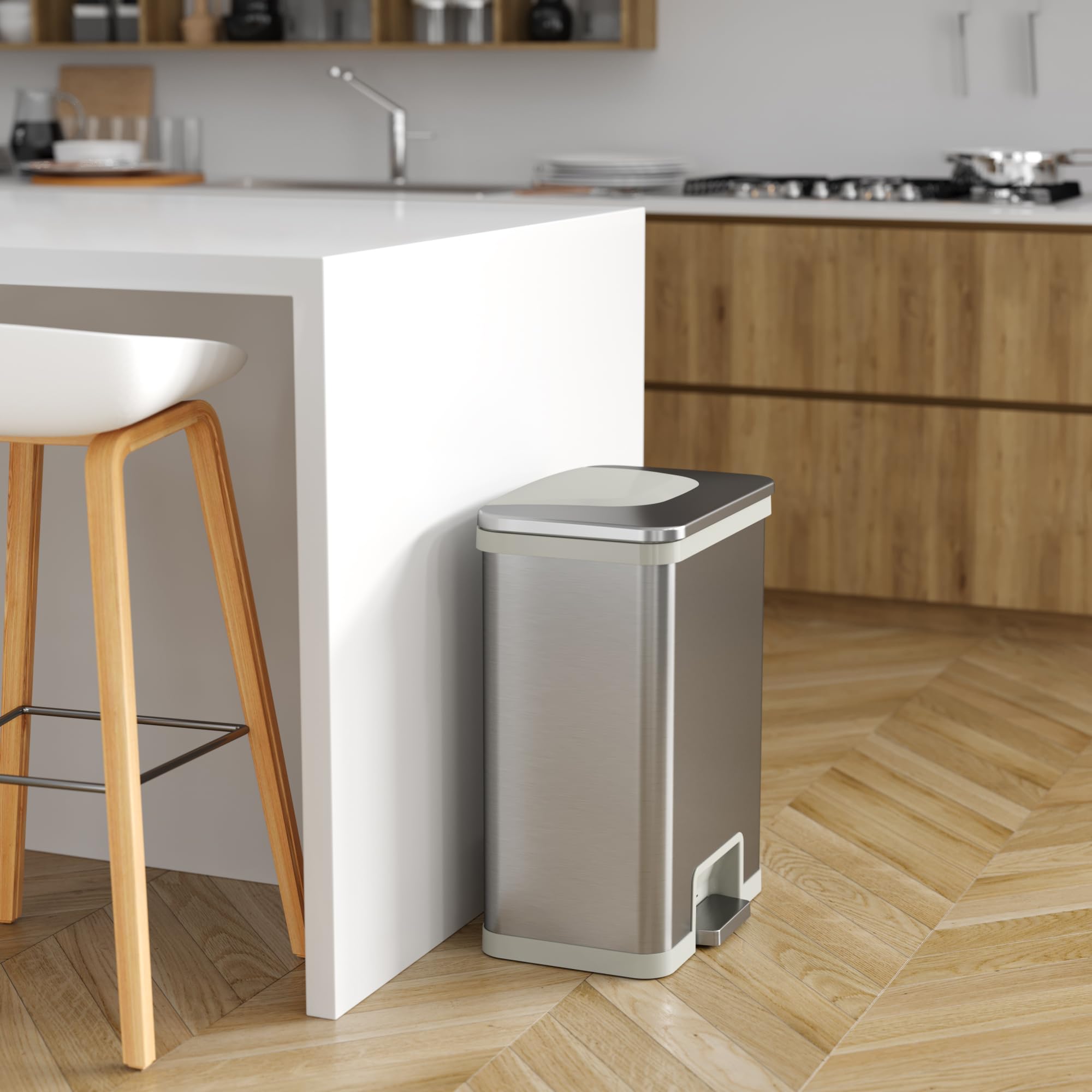 iTouchless 13 Gallon Automatic Step Sensor Trash Can with Odor Control - Stainless Steel Touchless Kitchen Garbage Bin, Battery-Free Operation, White (ITAS13WAC) - Perfect for Modern Kitchens, Offices, and Eco-Friendly Homes
