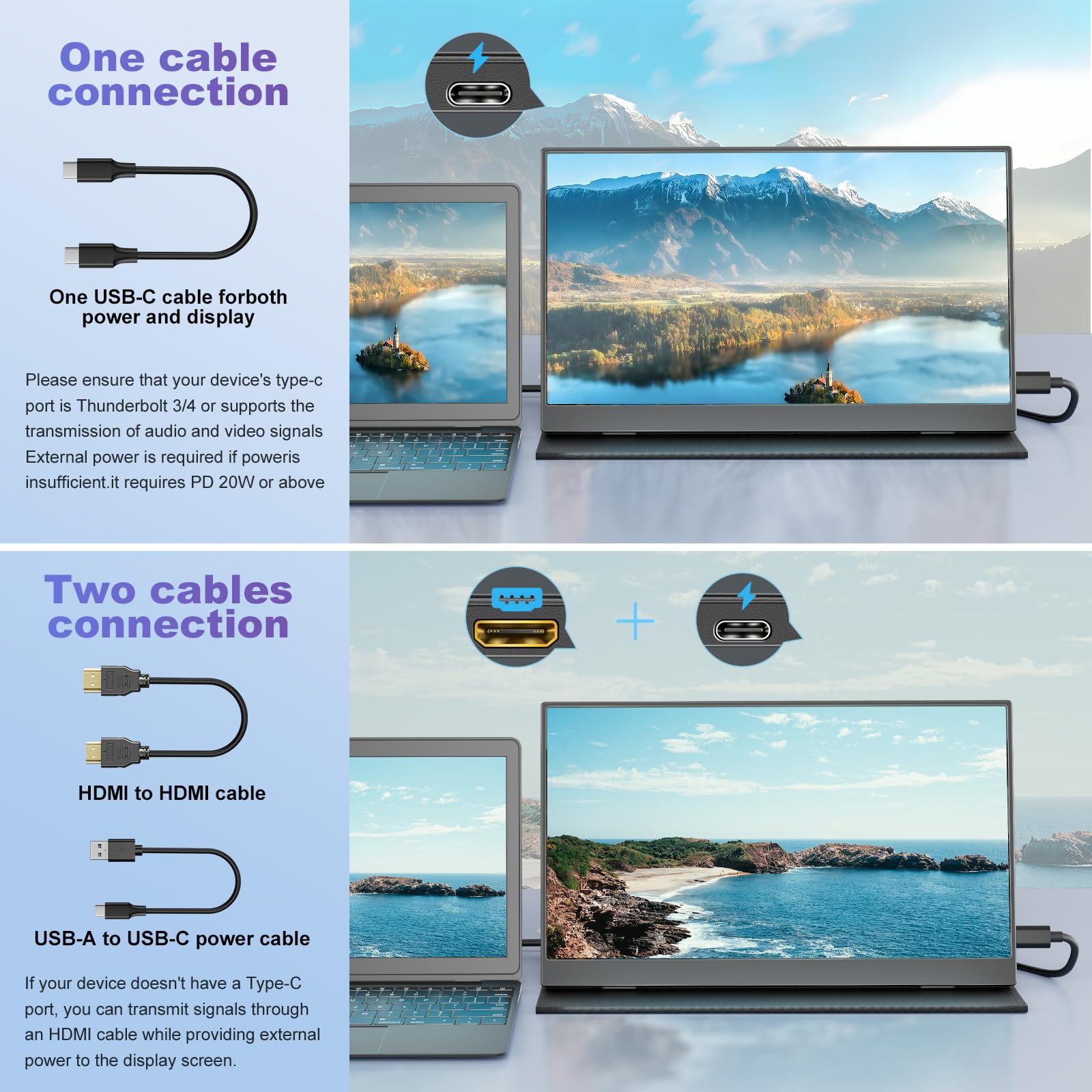 18.5 Inch Portable Monitor for Laptop - FHD 1080P IPS Display, 100% sRGB, HDR, USB-C/HDMI, VESA Mount, Built-in Speakers with Smart Cover - Perfect for Travel, Business, Gaming & Home Office Use