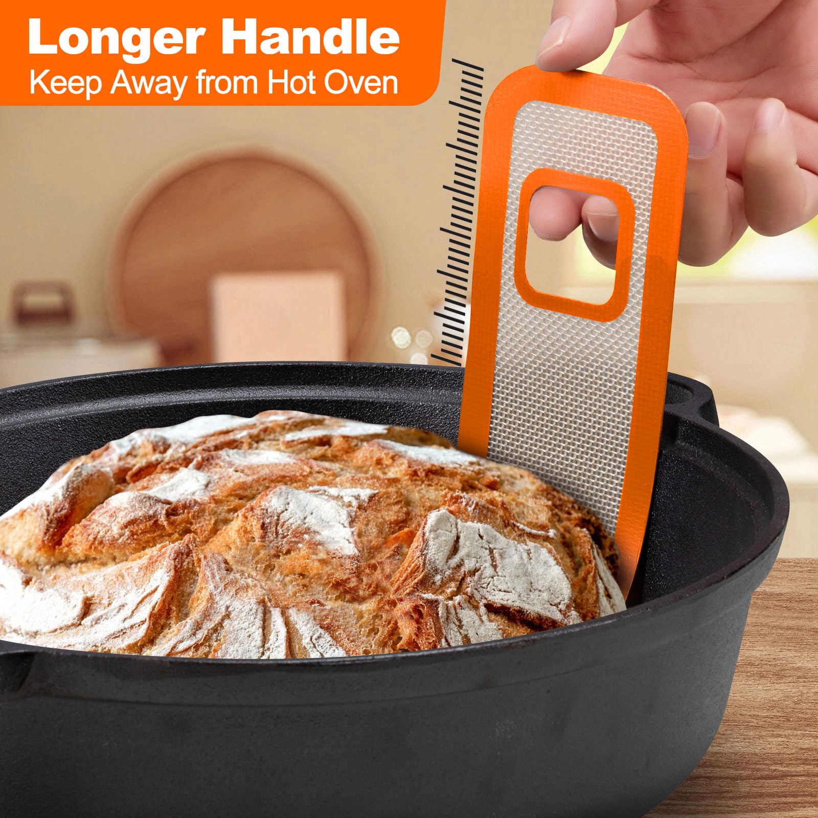 Non-Stick Silicone Sourdough Bread Sling for Dutch Oven - Oval & Round Reusable Baking Mat with Extra Long Handles, Easy to Clean (Orange) | Perfect for Artisan Bread Baking, Homemade Loaves & No-Knead Recipes