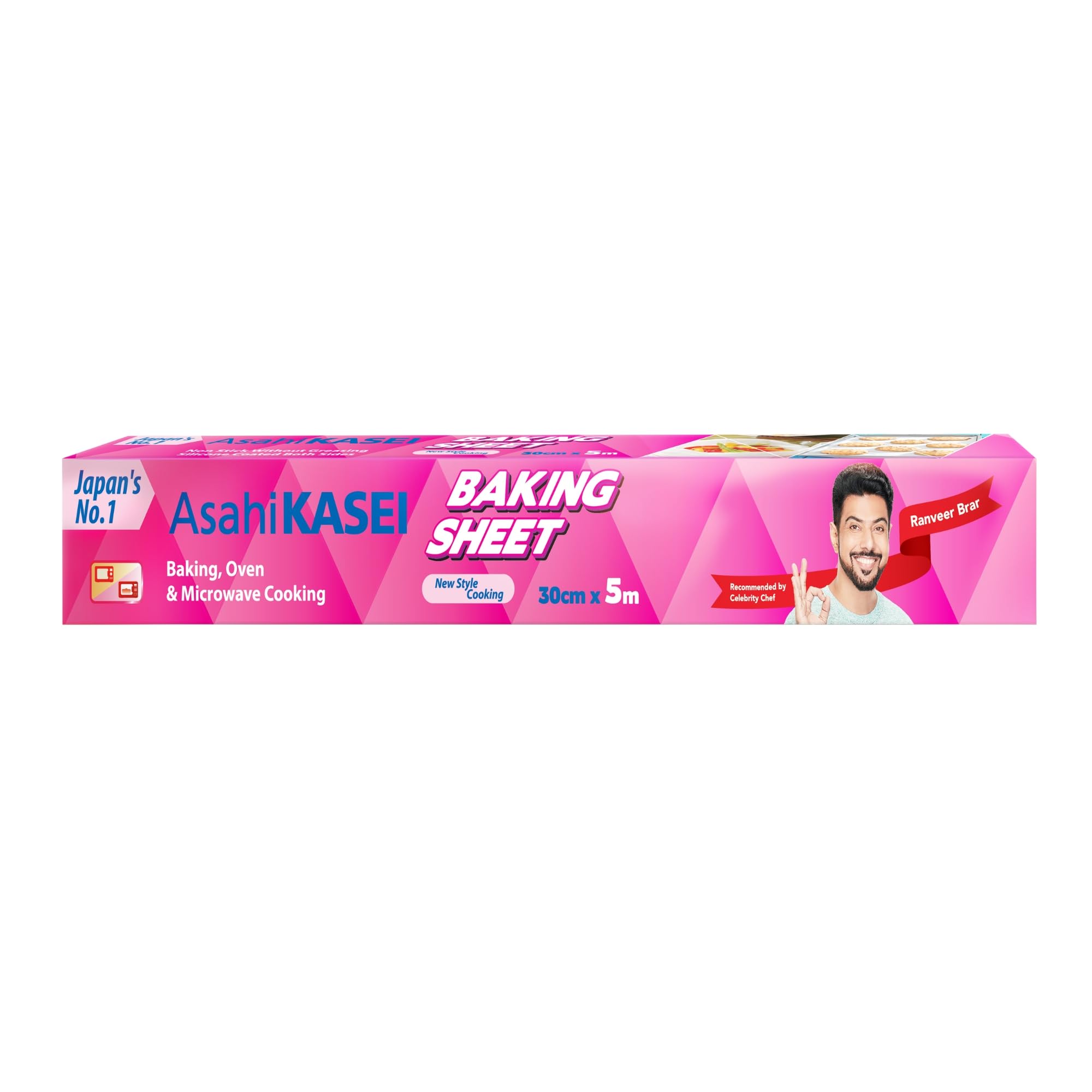 Asahi Kasei Non-Stick Baking Sheet (Pack of 1) - Premium Japanese Brand, Reusable Parchment Paper with Built-in Cutter, No Grease Needed, 30cm x 5m - Perfect for Cookies, Cakes, Pastries & Roasting Vegetables