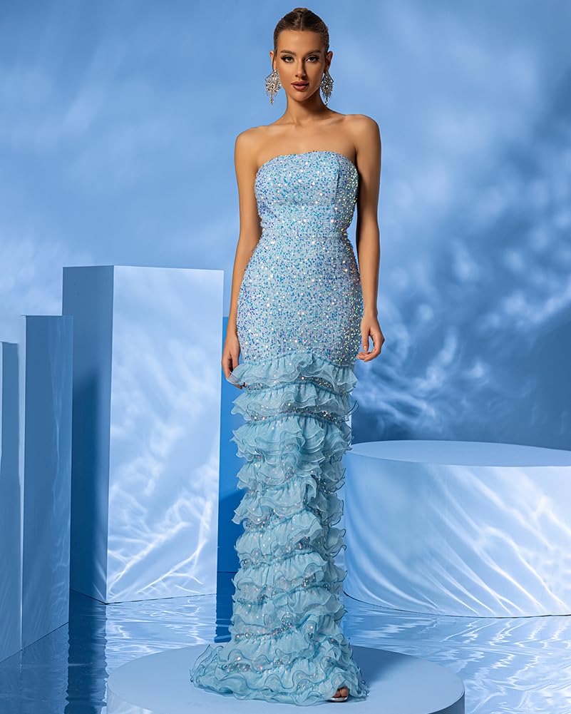 Elegant Women's Strapless Sequin Prom Dress - Mermaid Style with Ruffles for Homecoming, Evening Gowns & Special Occasions | Perfect for Prom Night, Wedding Guest & Cocktail Parties