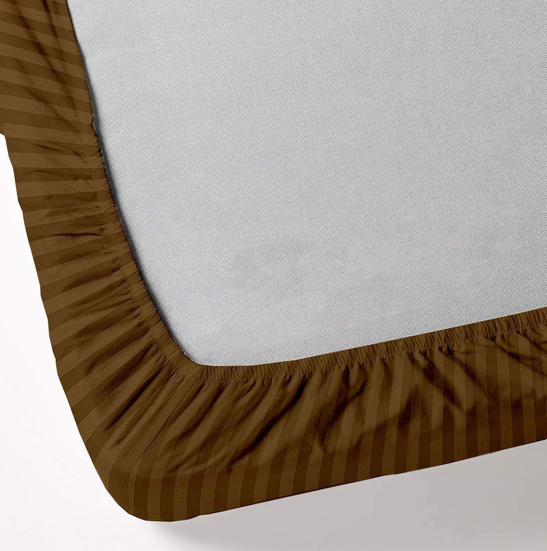 Split King Sheets Set for Adjustable Beds - 100% Cotton 400-Thread-Count Taupe Striped Bedding with 15