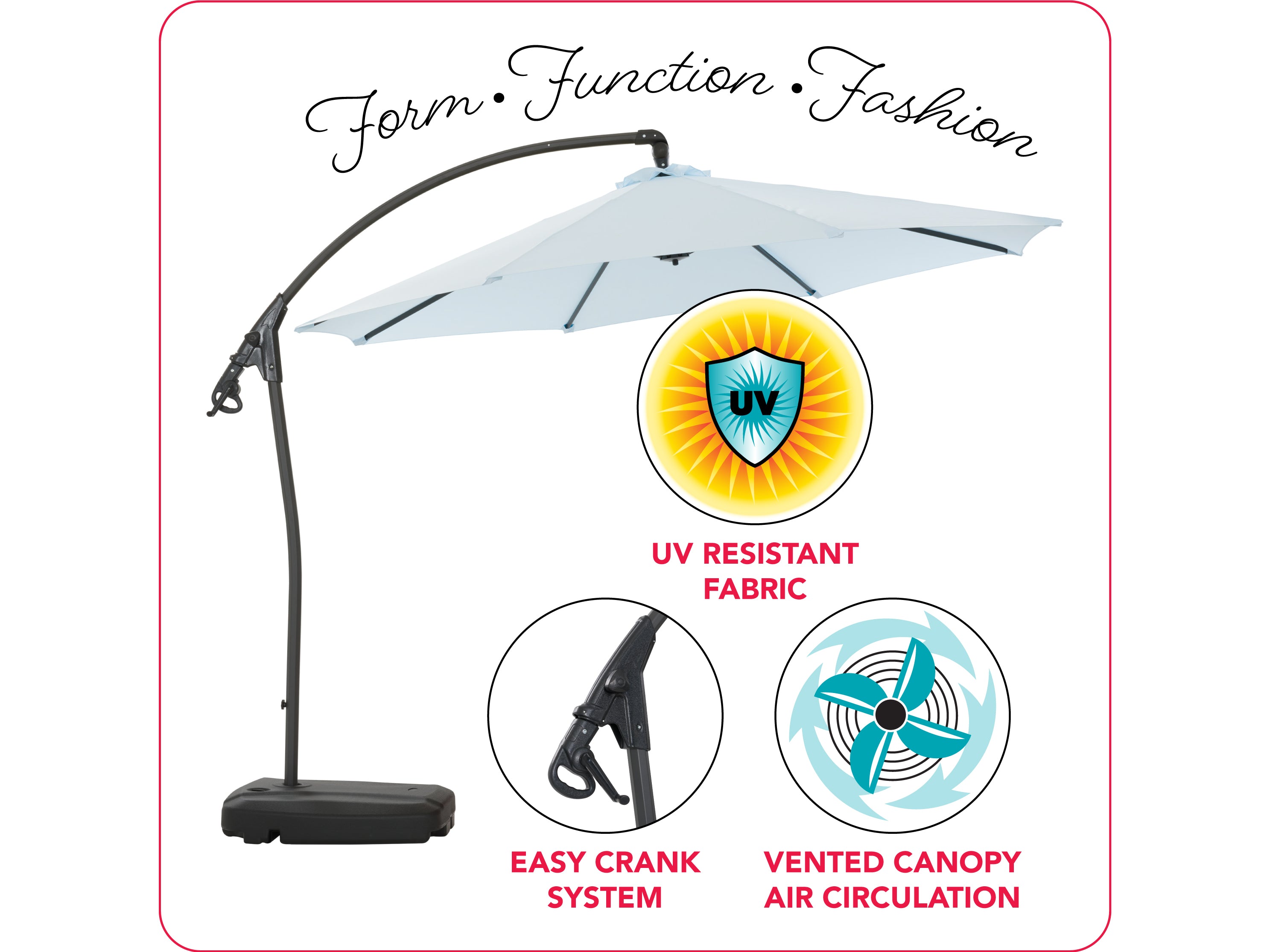 10ft Light Blue Cantilever Umbrella with Heavy Duty Base - Patio, Poolside, and Outdoor Relaxation Shade Solution