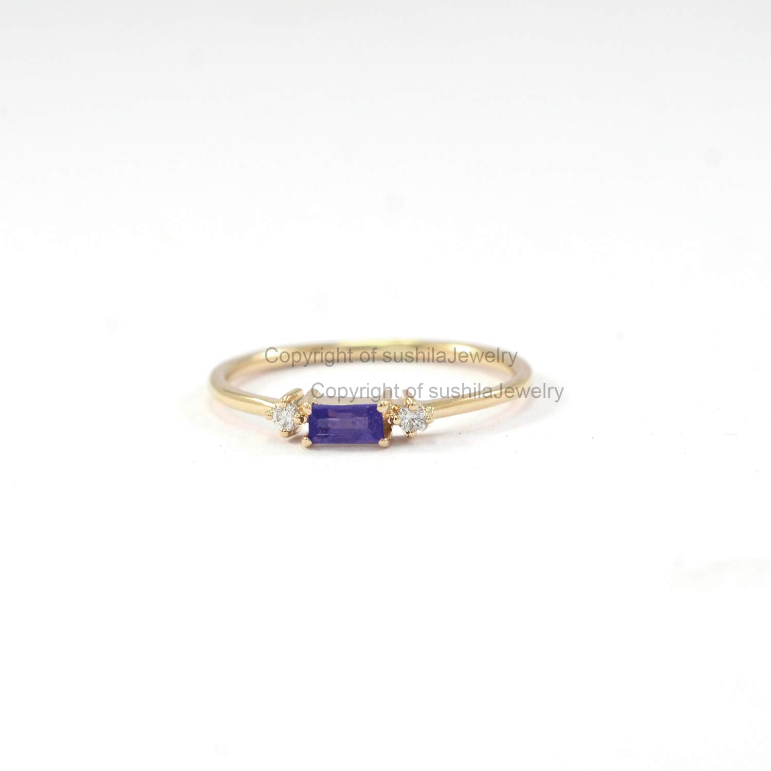 14K Solid Gold Natural Ruby Gemstone Baguette Ring - Elegant Wedding Band for Women, Minimalist Diamond Engagement Ring, Dainty Stackable Jewelry | Perfect for Anniversaries, Proposals & Everyday Wear