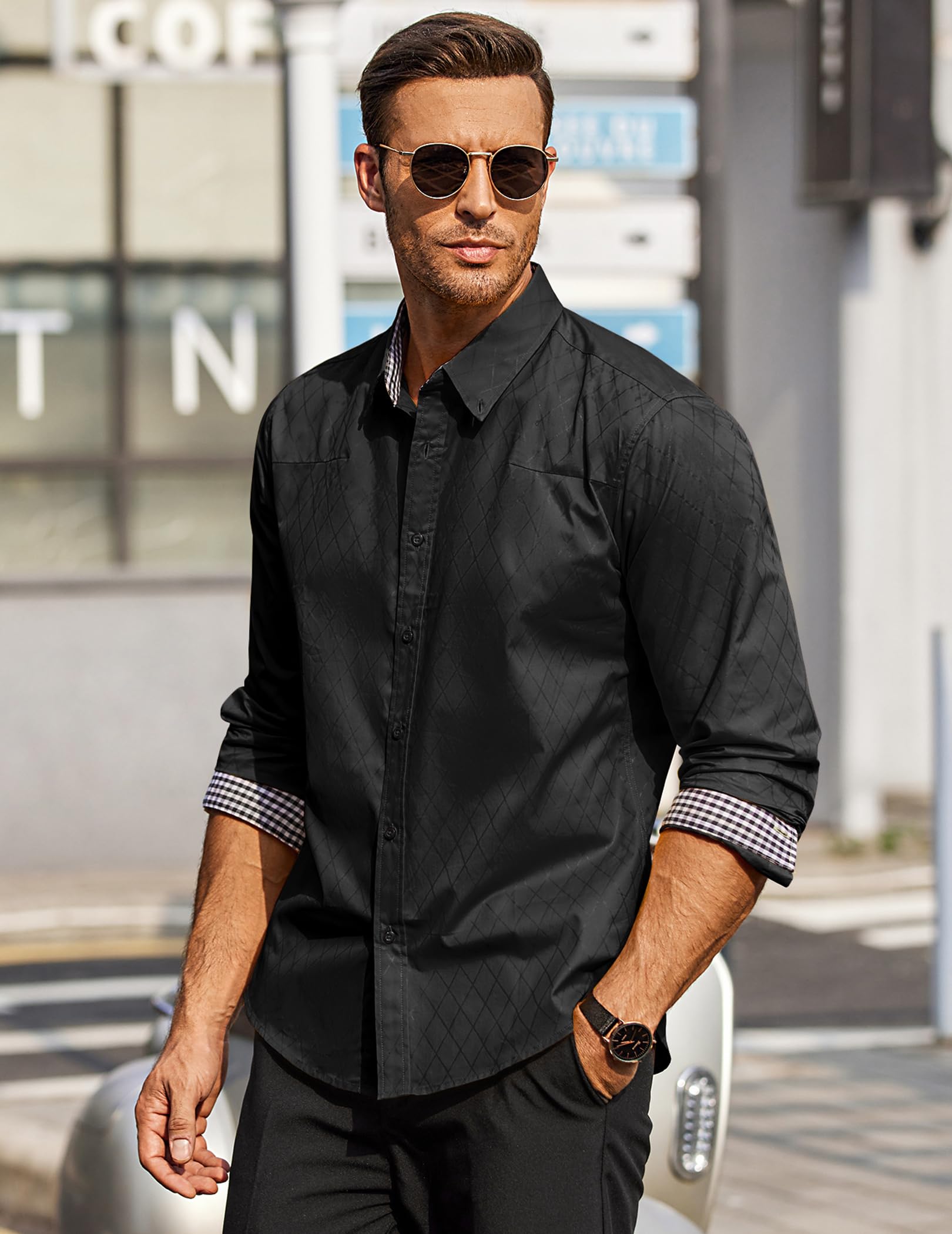 COOFANDY Men's Slim Fit Long Sleeve Dress Shirt - Button Down Office Shirt for Business Casual & Formal Wear - Perfect for Work, Interviews, and Special Occasions