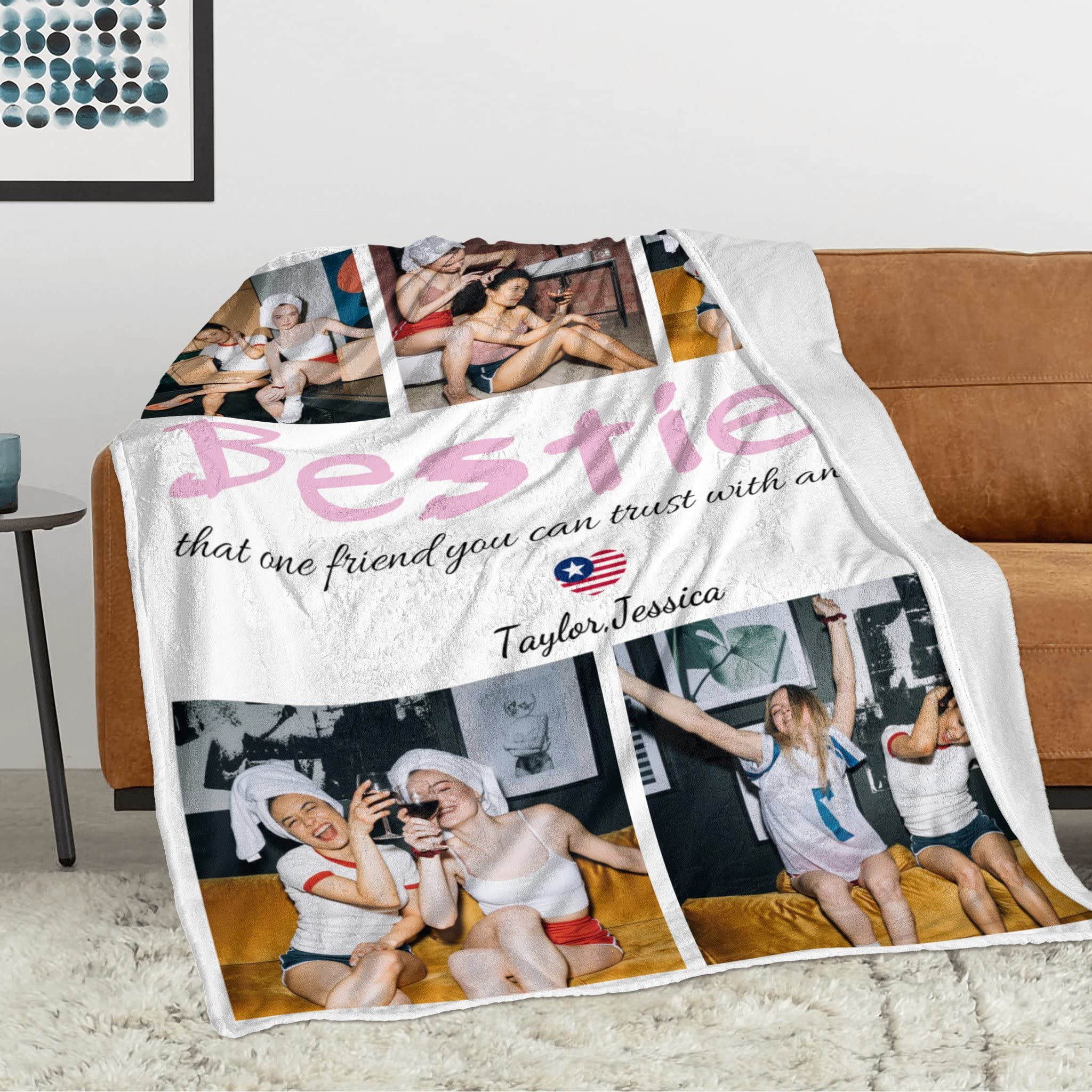 **Custom Photo Blanket for Best Friends - Personalized Birthday Gift for Women, Long Distance Friendship Present for BFFs, Sisters & Teen Girls - Perfect for Anniversaries, Christmas & Cozy Nights**