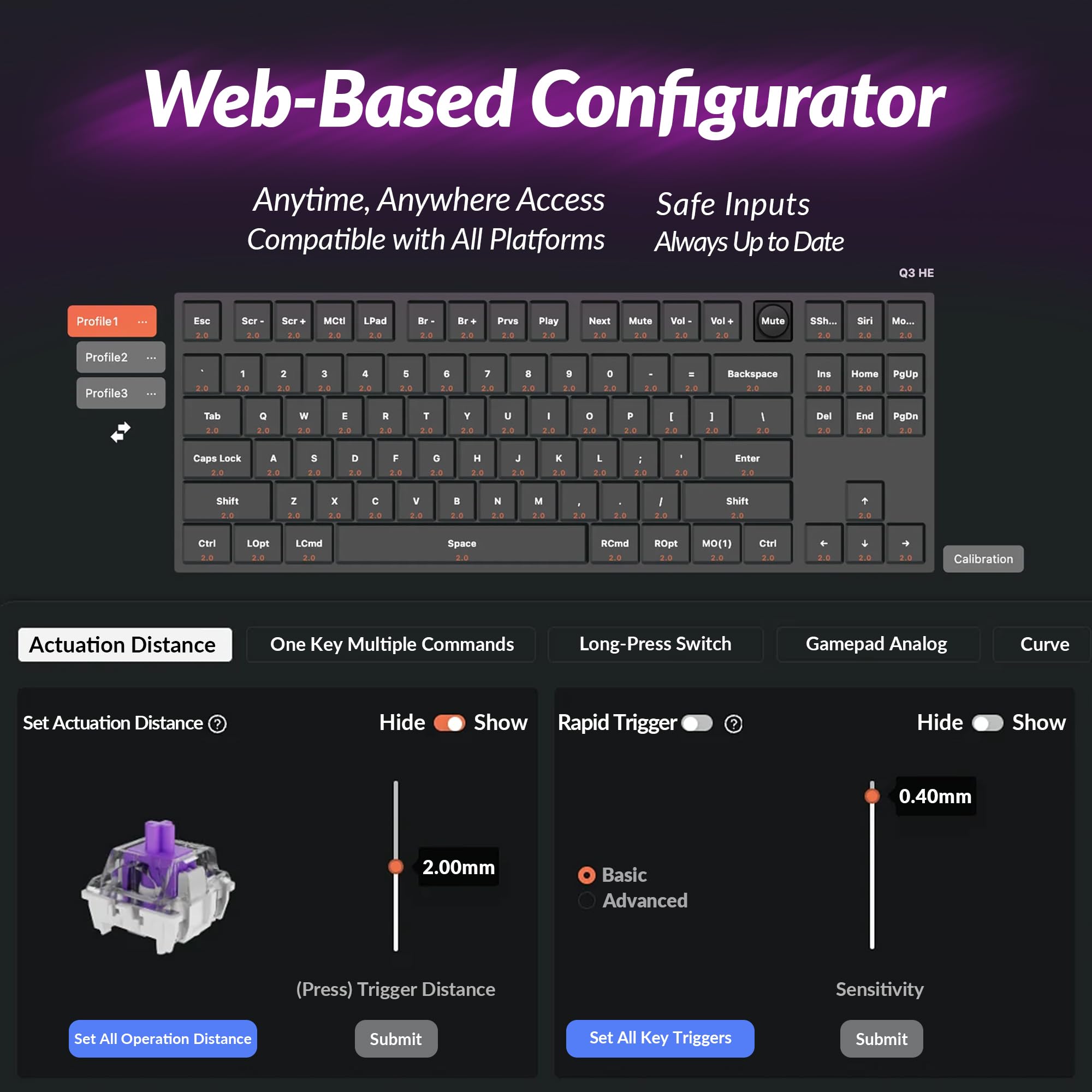 Keychron Q3 HE Wireless Custom Mechanical Keyboard - 80% TKL, Hot-Swappable, RGB Backlit with Gateron Double-Rail Magnetic Switches | 2.4GHz/Bluetooth/Wired Connectivity | QMK Rapid Trigger Programmable for Mac & Windows (Carbon Black) | Perfect for Gaming, Coding & Office Work