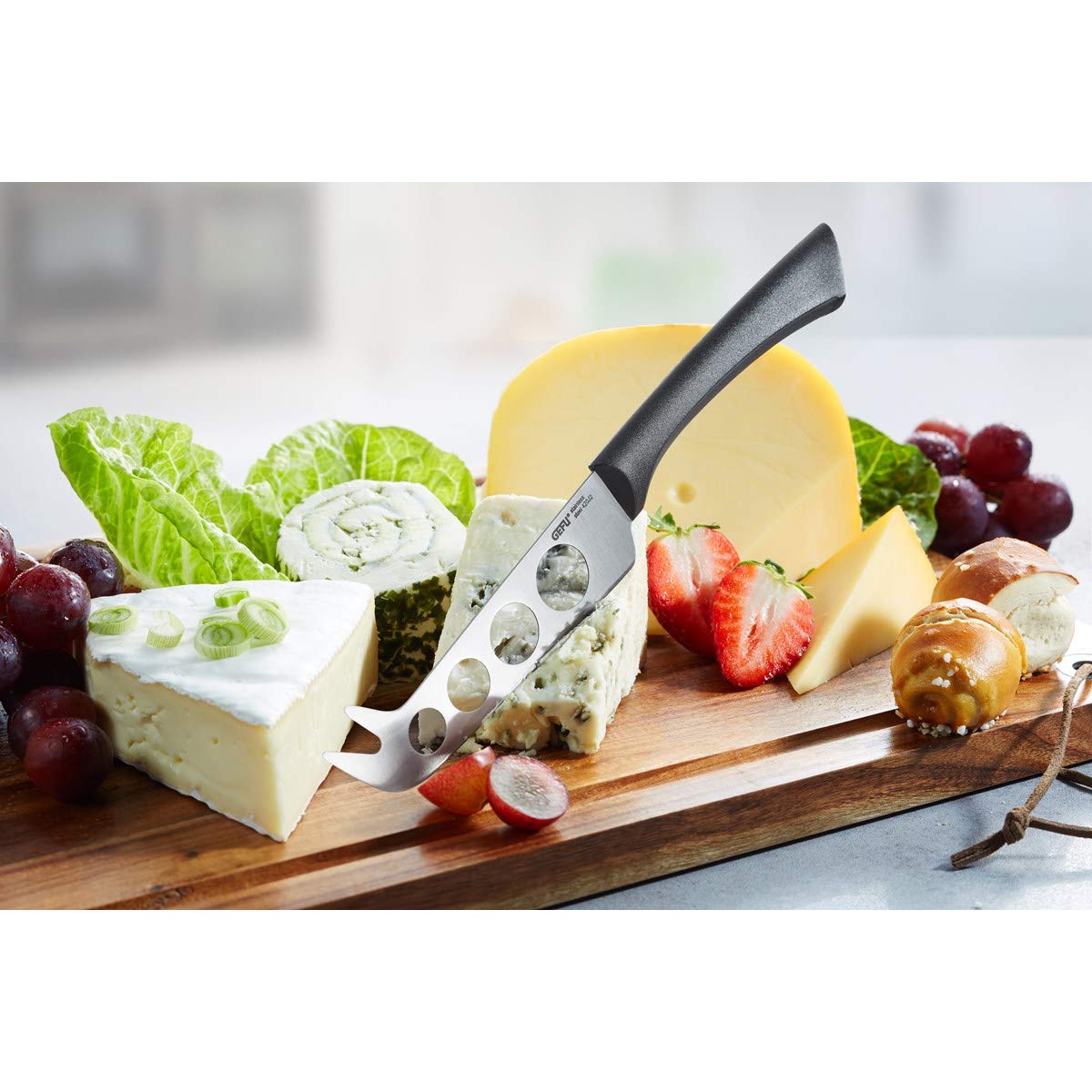 GEFU Senso Cheese Knife - Premium 420J2 Stainless Steel Blade with Ergonomic Plastic Handle - 23 cm Kitchen Tool for Slicing Hard & Soft Cheeses - Perfect for Charcuterie Boards, Wine Pairings & Dinner Parties