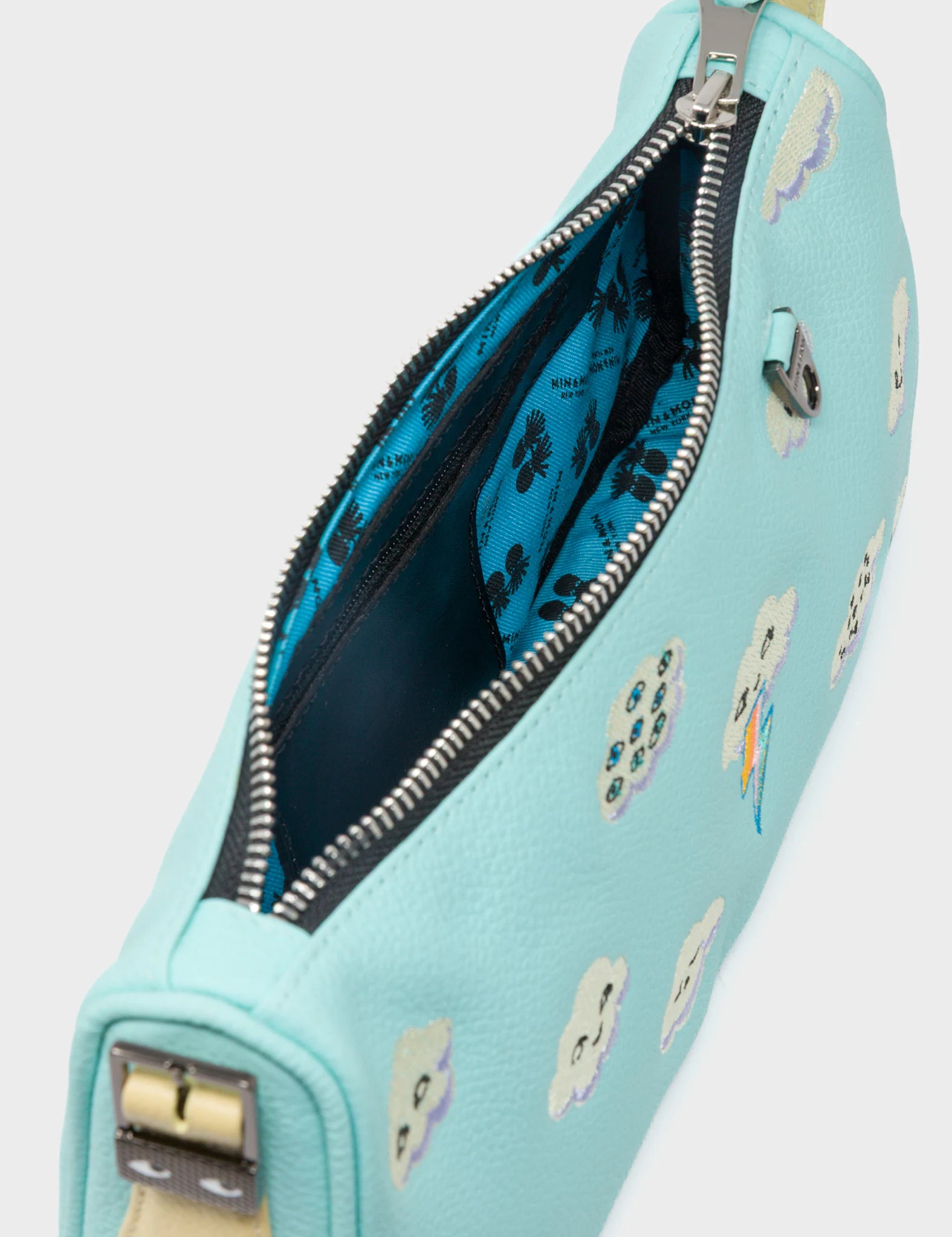 Lucas Hobo Mini Handbag in Water Ballet Blue with Happy Clouds Design - Perfect for Casual Outings, Travel, and Everyday Use