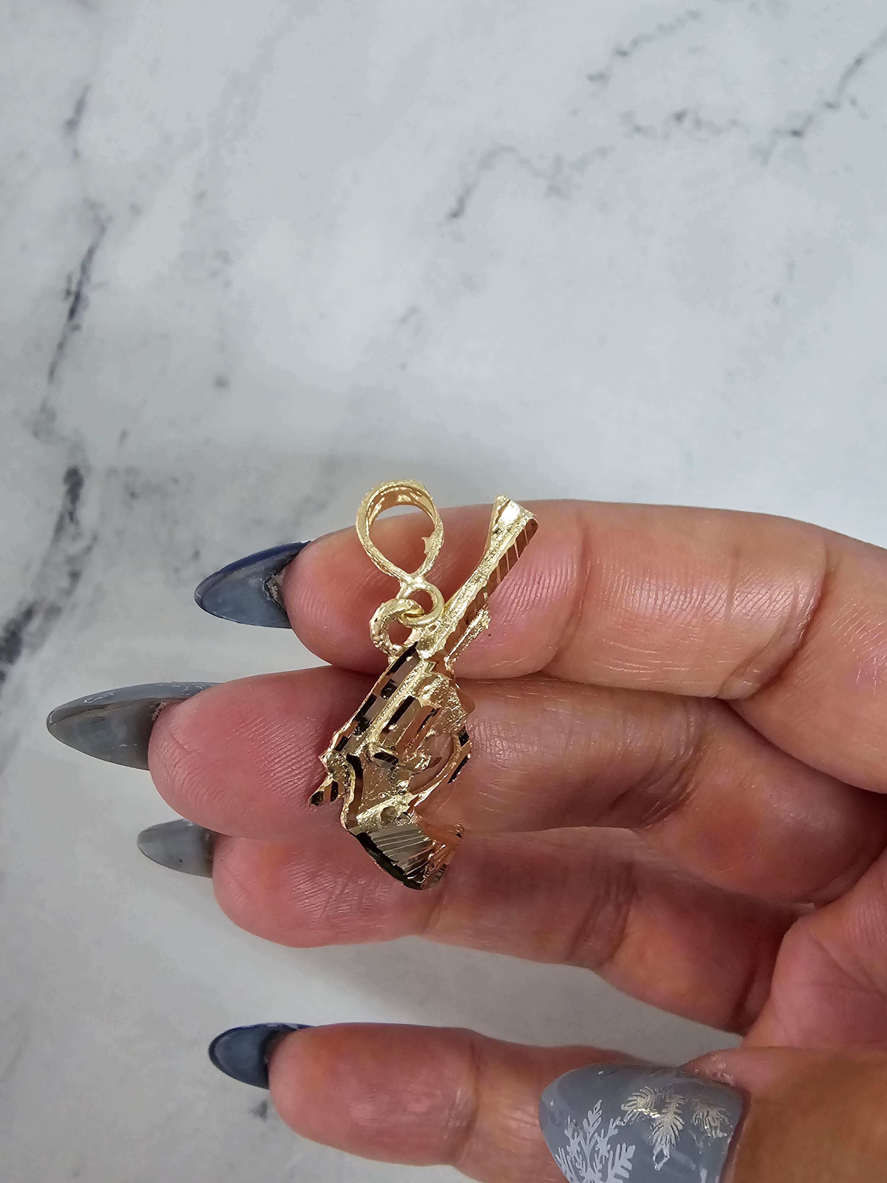 10k Yellow Gold Revolver Charm with Diamond Cuts - Perfect for Jewelry Making, Gifts & Western Style Accessories