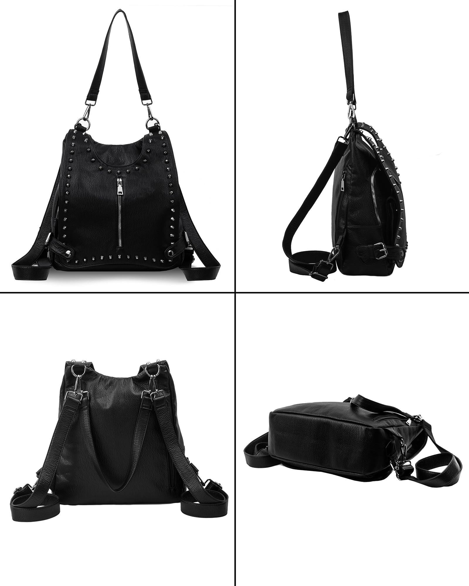 Stylish Leather Backpack Purse for Women - Convertible Crossbody Shoulder Bag with Rivet Studs | Fashion Designer Travel Bag for Work, Commute & Weekend Outings