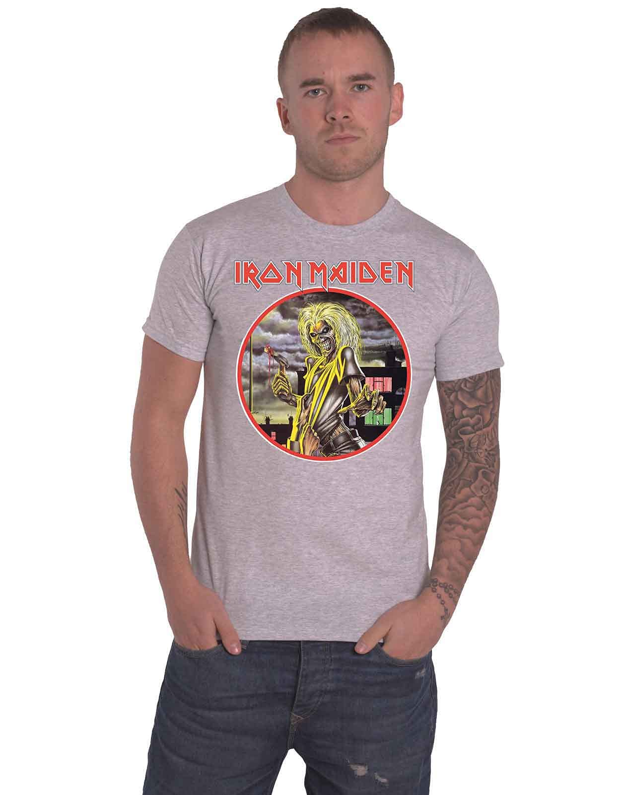 Iron Maiden Vintage Killers Album Graphic T-Shirt - Heather Grey - Classic Rock Band Tee for Concerts & Casual Wear
