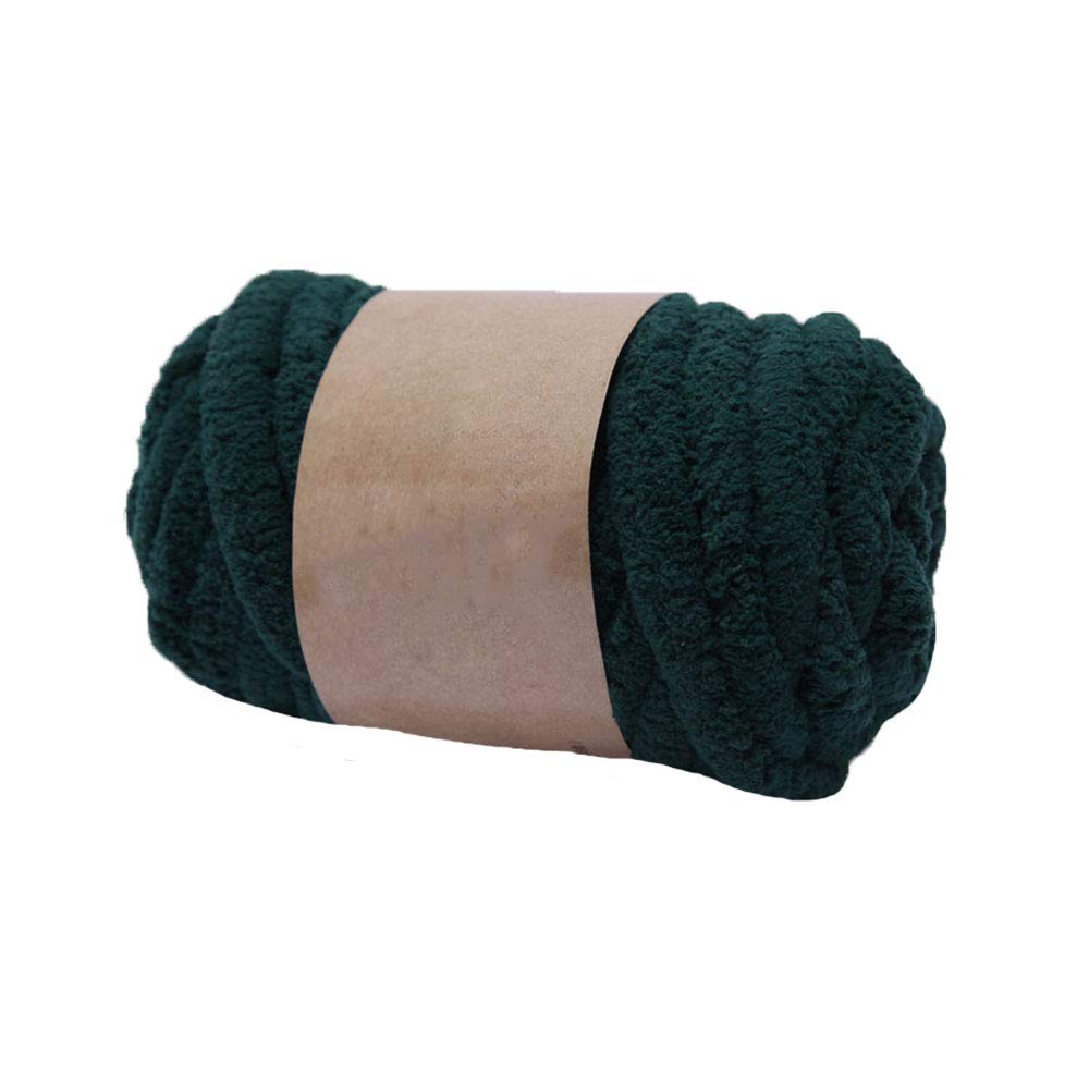 2KG Jumbo Dark Green Chunky Knit Chenille Yarn - Soft Hand Knitting Yarn for Arm Knit Blankets, DIY Pillows, Throws & Hats - Vegan & Eco-Friendly Crafting Yarn for Cozy Home Decor & Gift Making