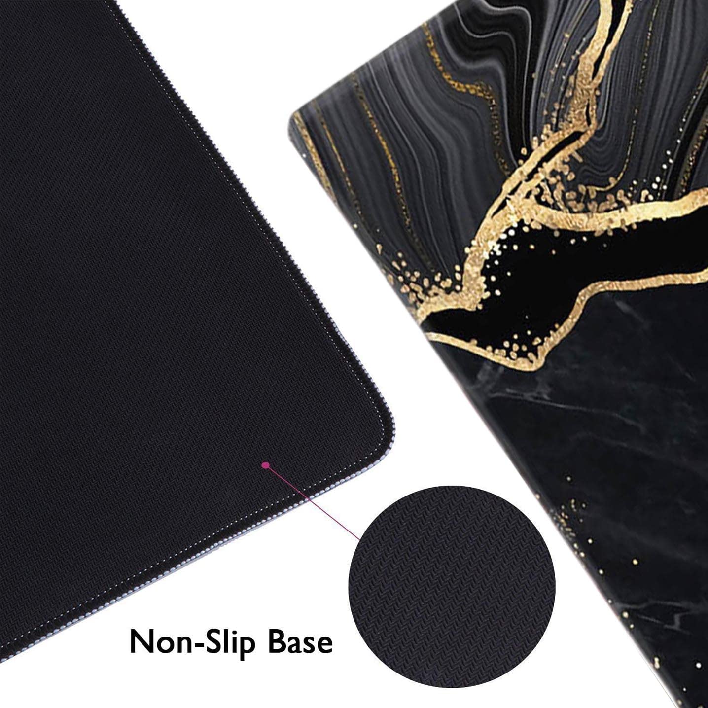 Large Gaming Mouse Pad - Anti-Slip Rubber Base for Office & Home, Black Gold Marble Design for PC Laptop Desk