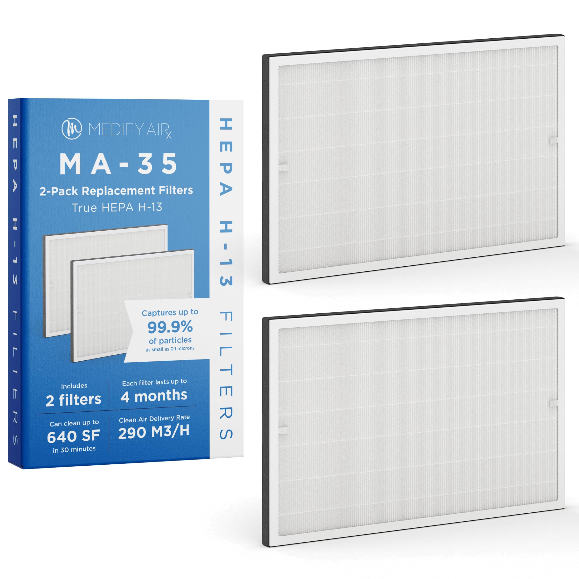 Medify MA-35 HEPA Air Purifier - 2 Pack White | H13 True HEPA Filter Captures 99.9% of Allergens, Smoke, Dust, Pollen & Pet Dander | Covers 1,280 sq ft in 1 Hour | Ultra Quiet for Bedroom, Office & Living Room Use