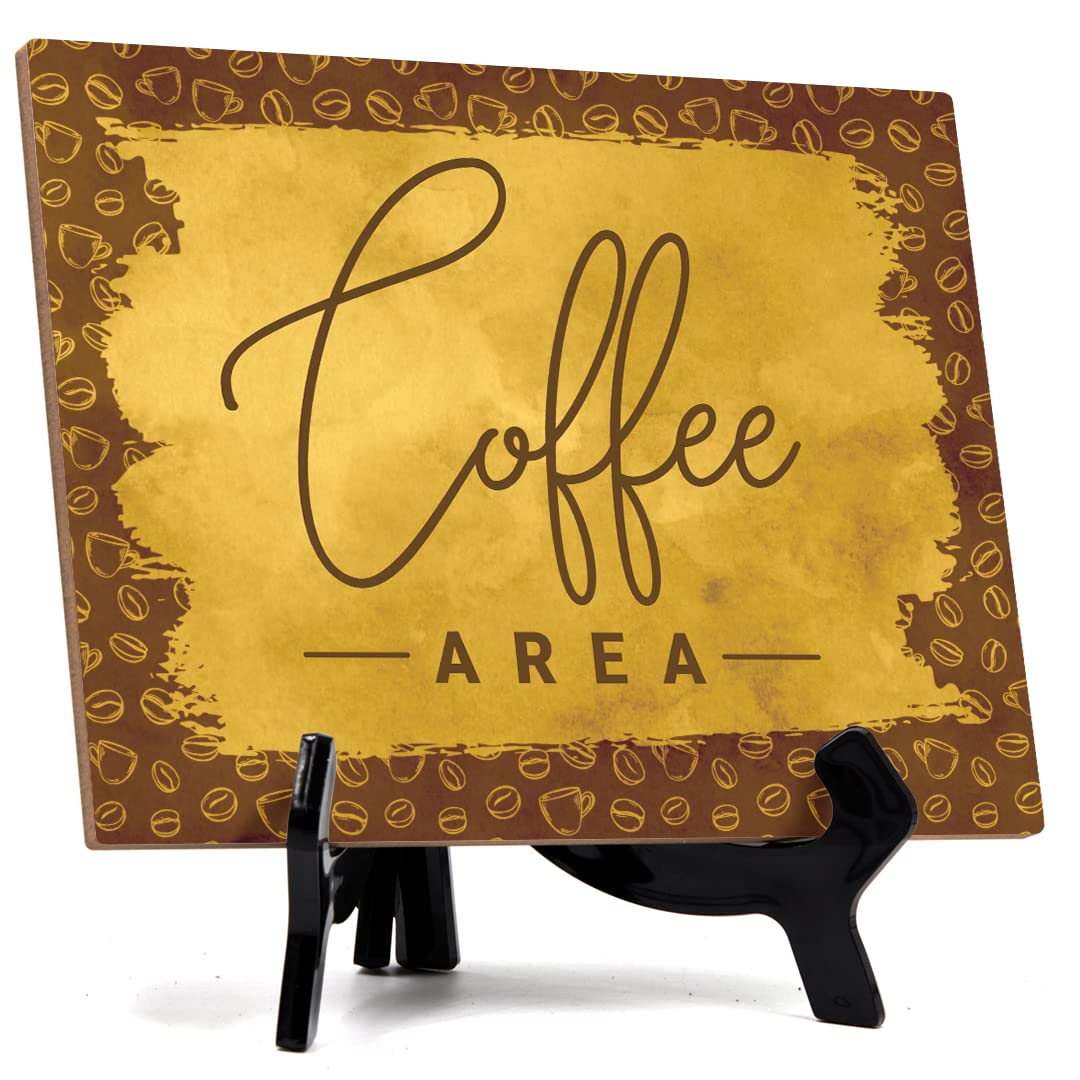 ByLITA Coffee Area Table Sign - 8 x 6 Inch Rustic Wooden Cafe Sign for Coffee Shops, Home Kitchen & Office Break Rooms - Perfect for Coffee Stations, Barista Areas & Coffee Lovers
