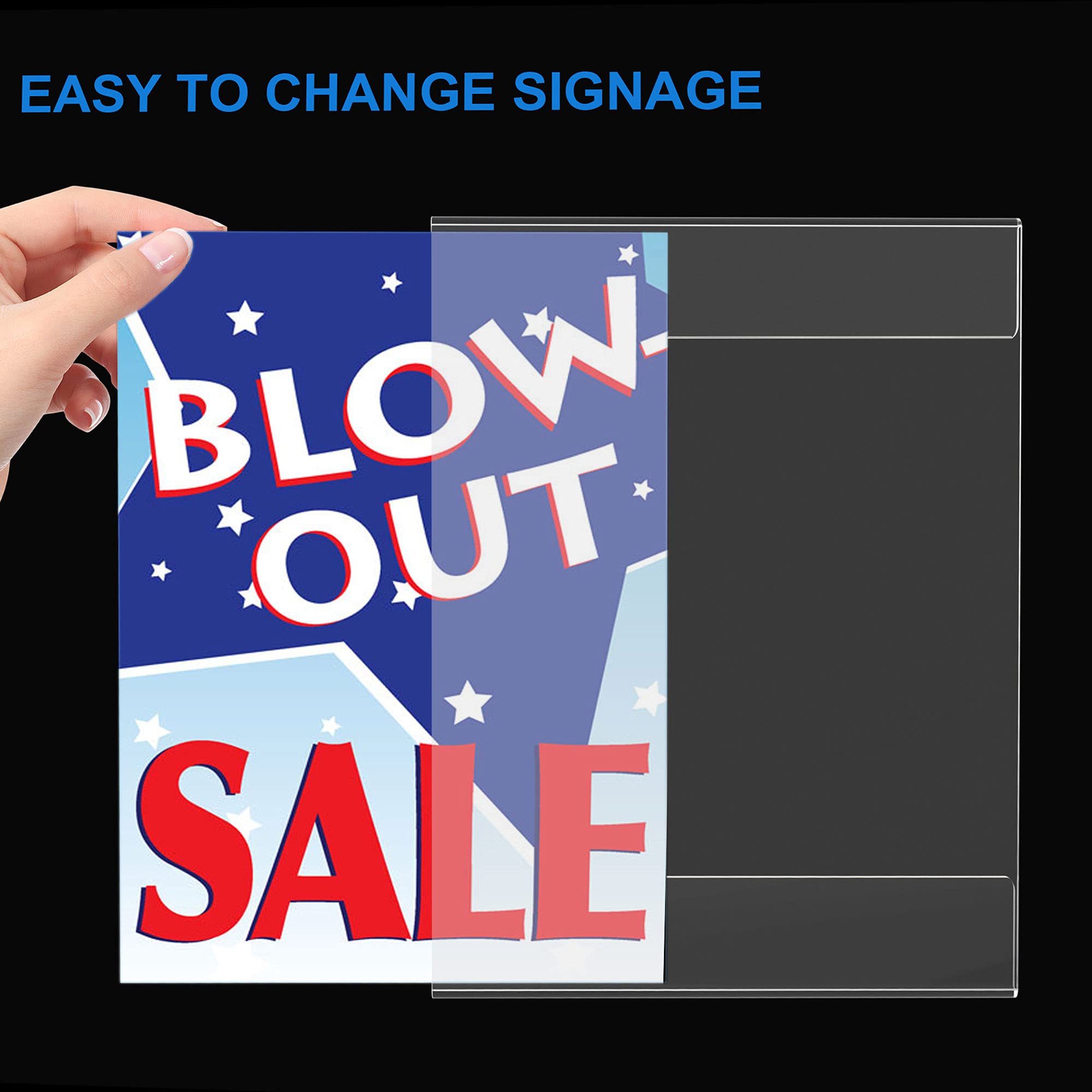Dingelex 6-Pack Clear Acrylic 11x17 Horizontal Wall Sign Holders - No Drilling Landscape Document Frames for Doors, Offices & Restaurants - Plastic Hanging Paper Display for Menus, Notices & Posters