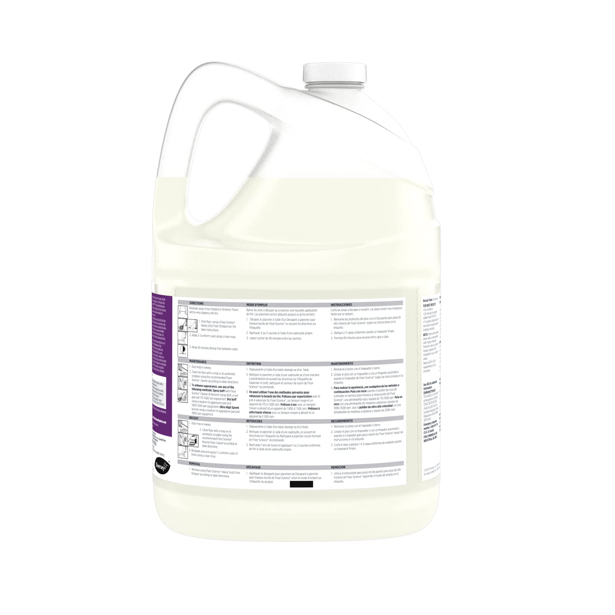 Diversey Floor Science Premium High Gloss Floor Finish - Clear Scent, 1 Gallon (4-Pack) | Commercial & Residential Hardwood, Tile & Vinyl Floor Shine & Protection