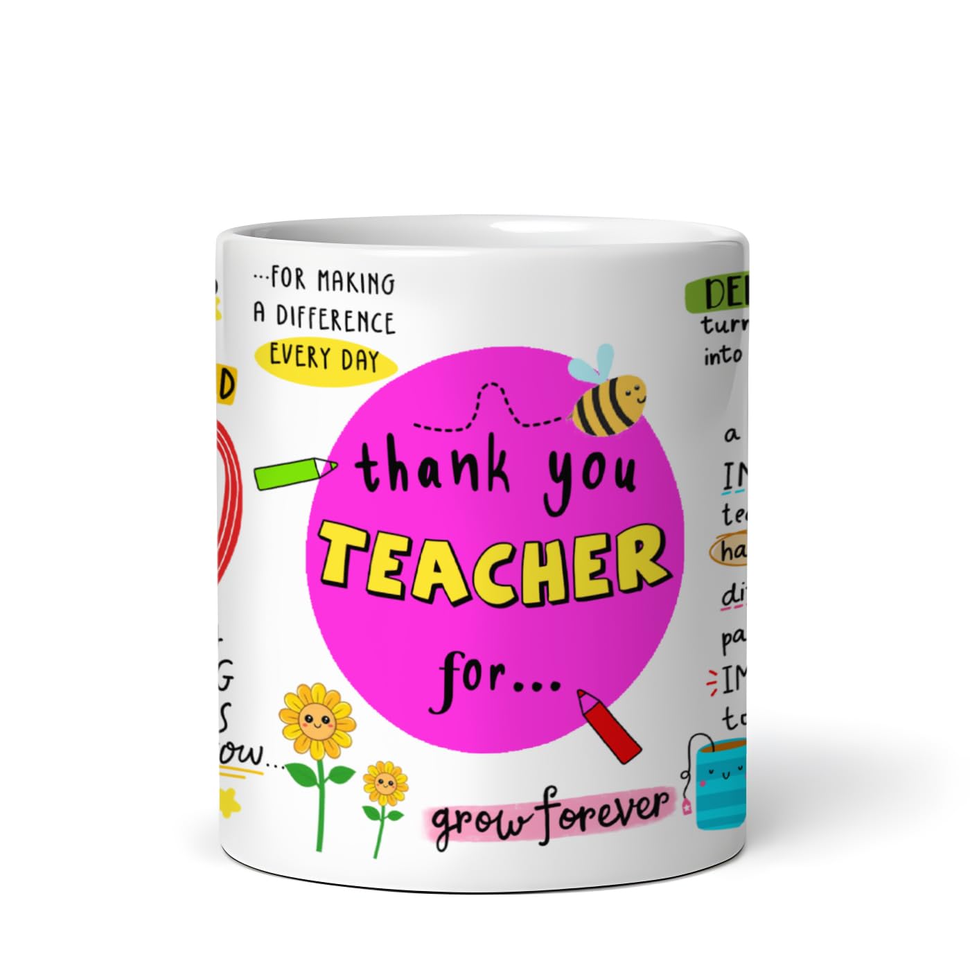 DAYS Thank You Teacher Ceramic Coffee Mug - 325ml Best Gift for Teachers, Mentors, School Staff | Ideal for Farewell, Appreciation, Retirement | Perfect for Classroom, Office, Home Use (#104)