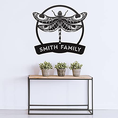 RealSteel Personalized Dragonfly Monogram Metal Wall Art - Custom Outdoor & Indoor Home Decor with Intricate Design - Hanging Garden & Patio Decoration in Black - Perfect for Living Room, Bedroom, Porch and Wedding Gift
