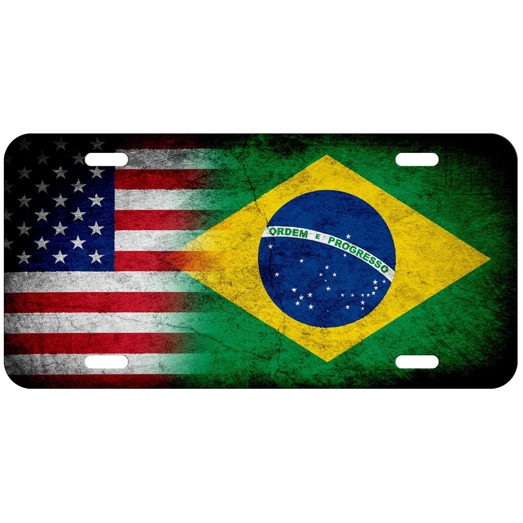 Brazilian Flag Aluminum License Plate - Rustic Style for Cars & Trucks - USA Made - Perfect for Brazilian Pride & Car Decor