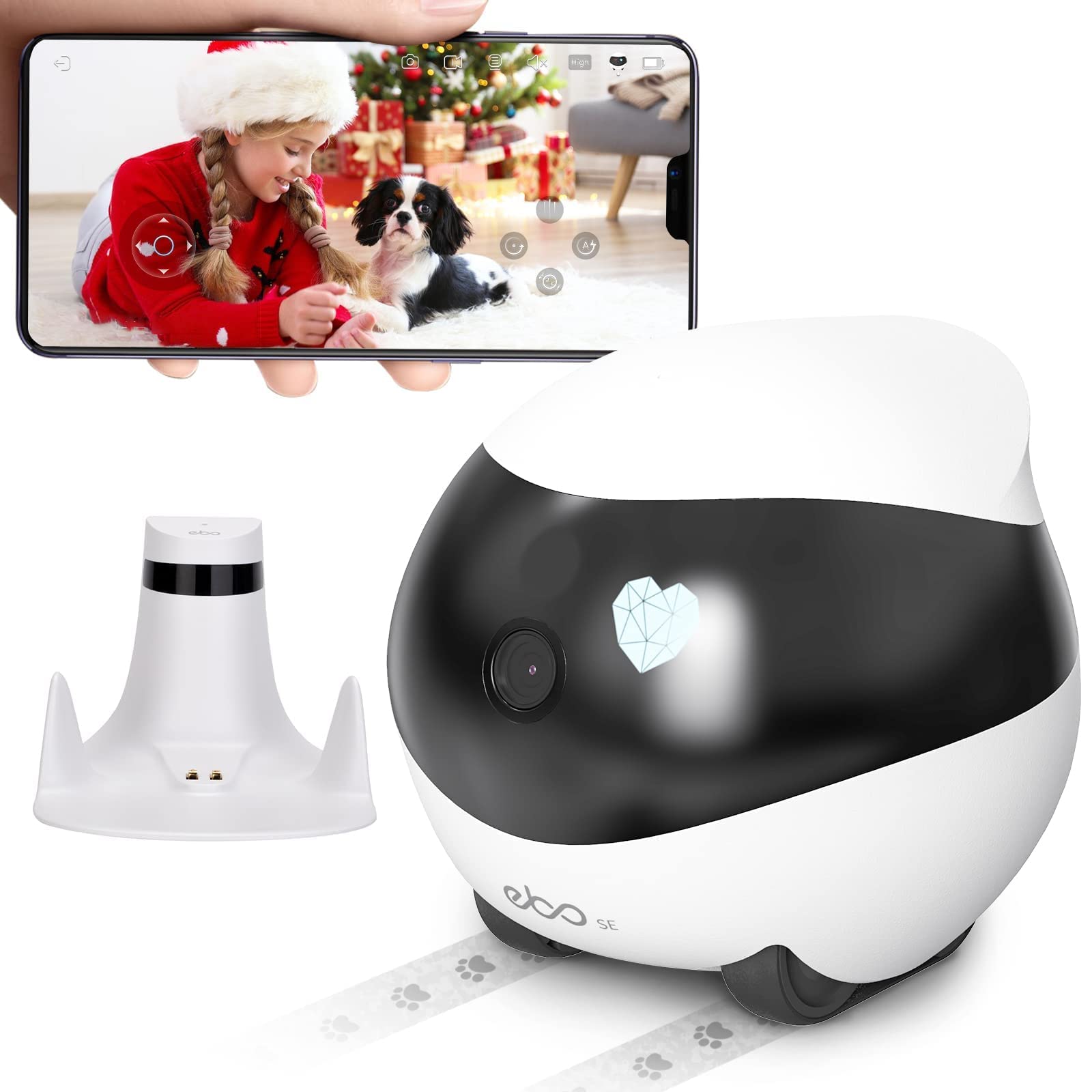 Enabot EBO SE Smart Home Robot with 2 Charging Stands - Self-Charging Security Camera with 1080P Video, Night Vision & App Control - Wireless Companion for Pets, Elderly & Baby Monitoring - Perfect for Home Security & Family Care