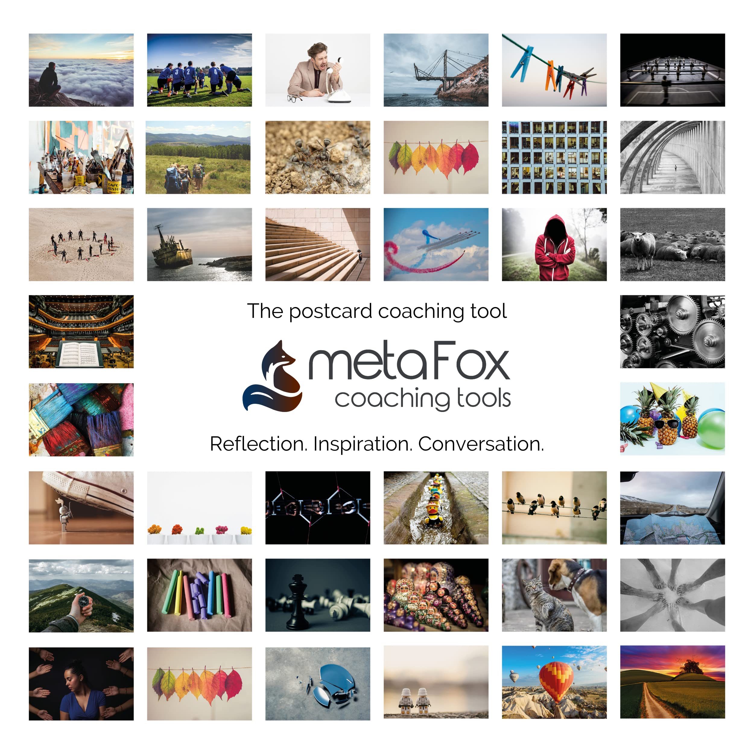 metaFox - 52 Inspirational Motivational Cards for Coaching, Therapy & Mindfulness | Positive Affirmation Picture Postcards for Team Building & Personal Growth | Perfect for Workplace, Counseling & Self-Reflection