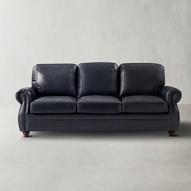 Premium Iliana Genuine Leather Sofa with Elegant Rolled Arms - Luxurious Living Room Furniture for Home & Office Decor