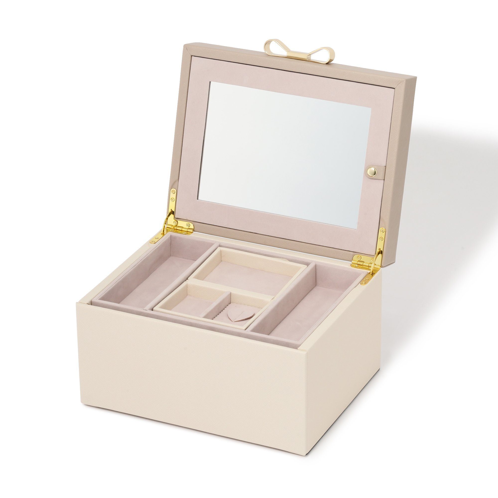 Elegant Bicolor Jewelry Box - Large Beige Velvet Lined Storage Organizer for Necklaces, Rings & Earrings | Perfect for Bedroom Vanity, Travel & Gift Giving